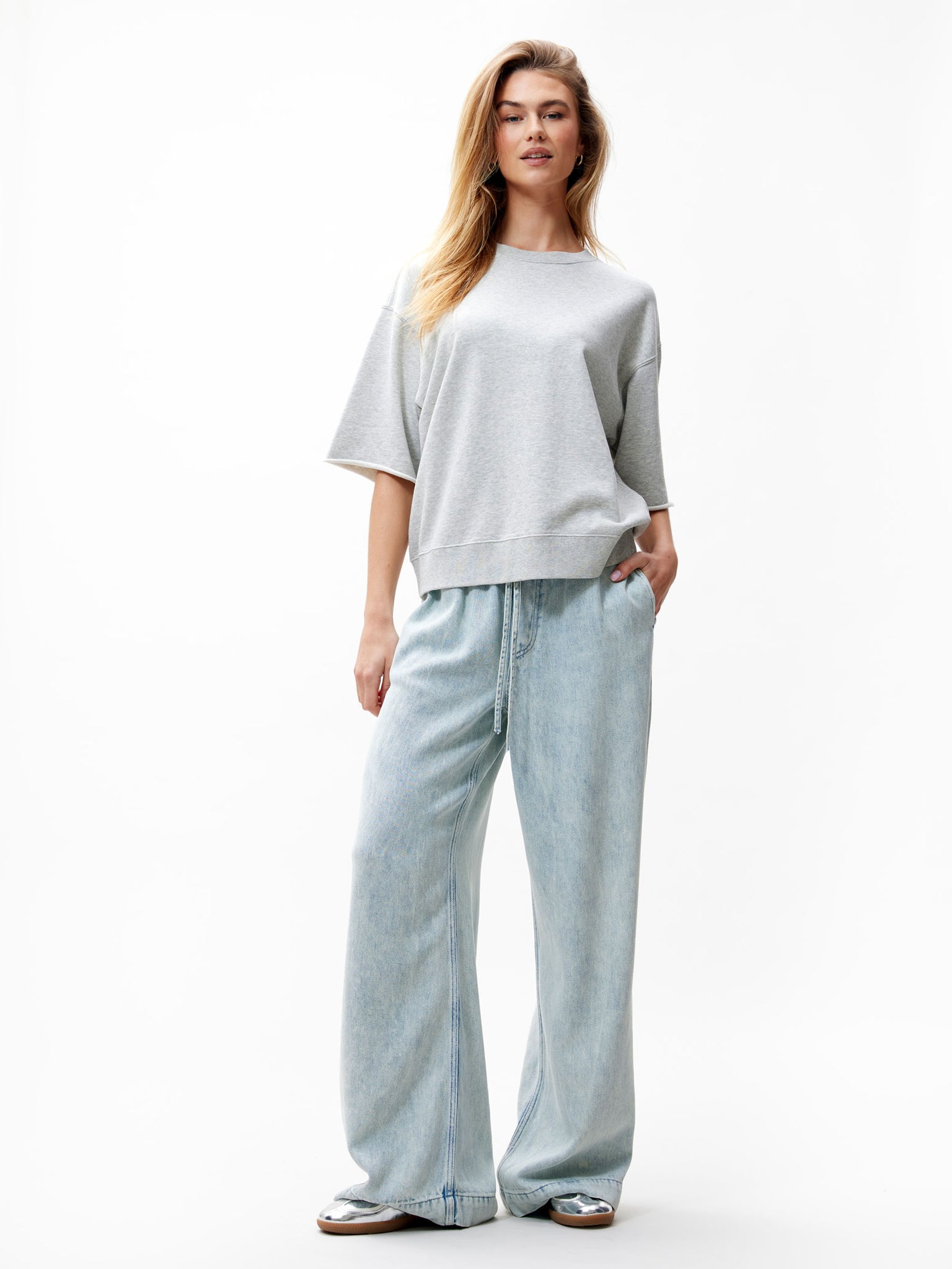 Sweater met korte mouw | Light Grey Melange