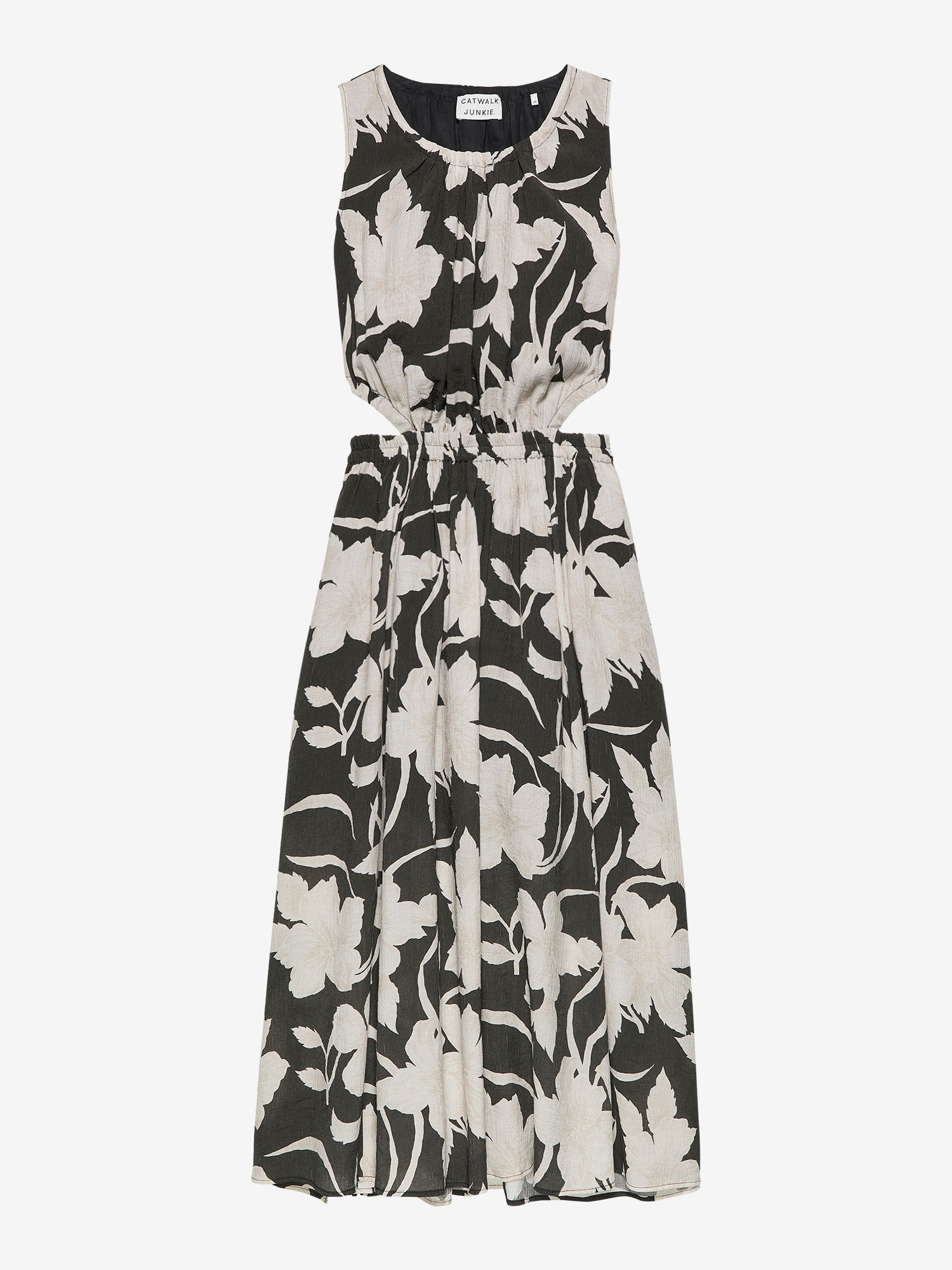 Jurk met hibiscus dessin en rug detail | Black