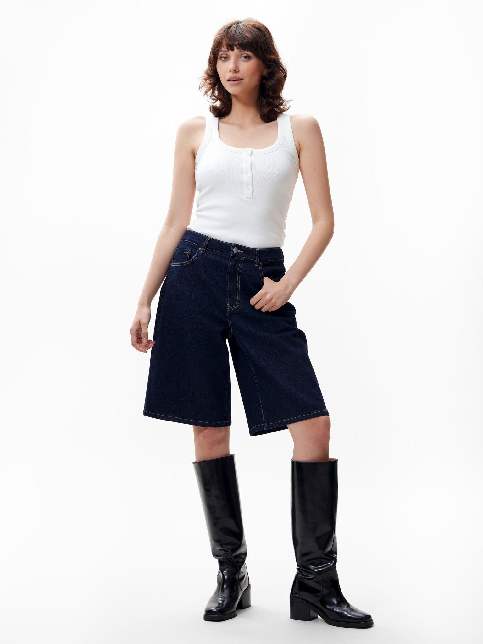 Scoop neck button rib singlet | Off White