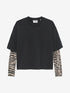 Losvallende Tshirt met mesh long sleeves | Faded Dark Grey