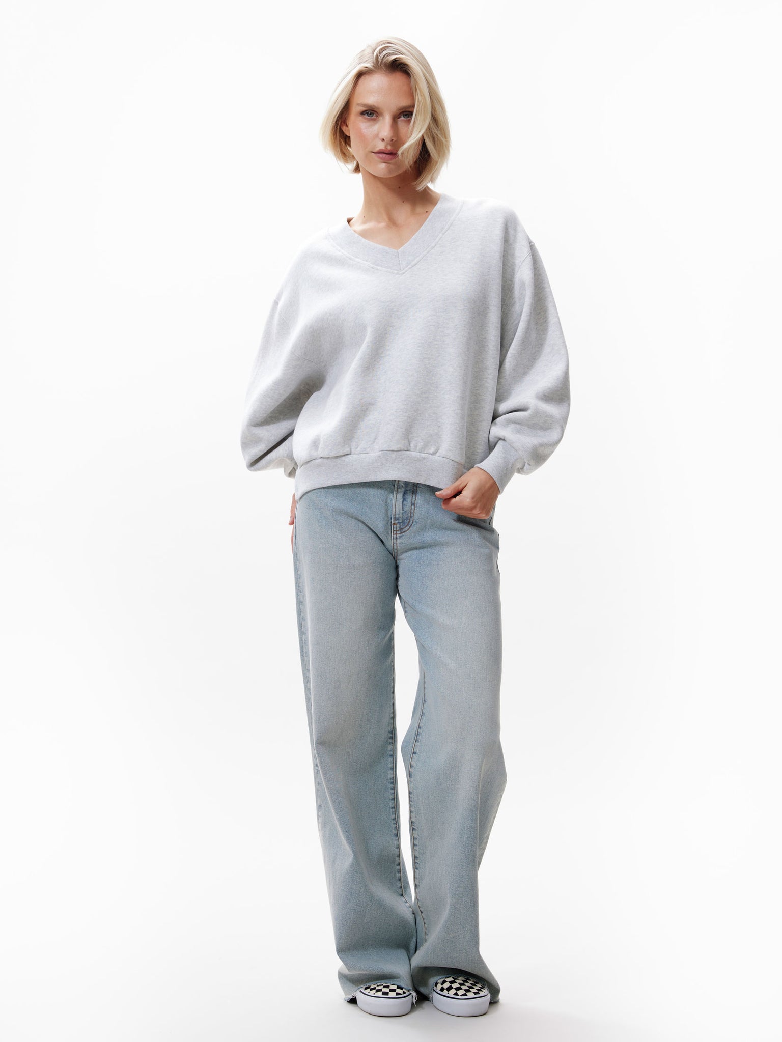 Sweater met Vneck | Grey Melange