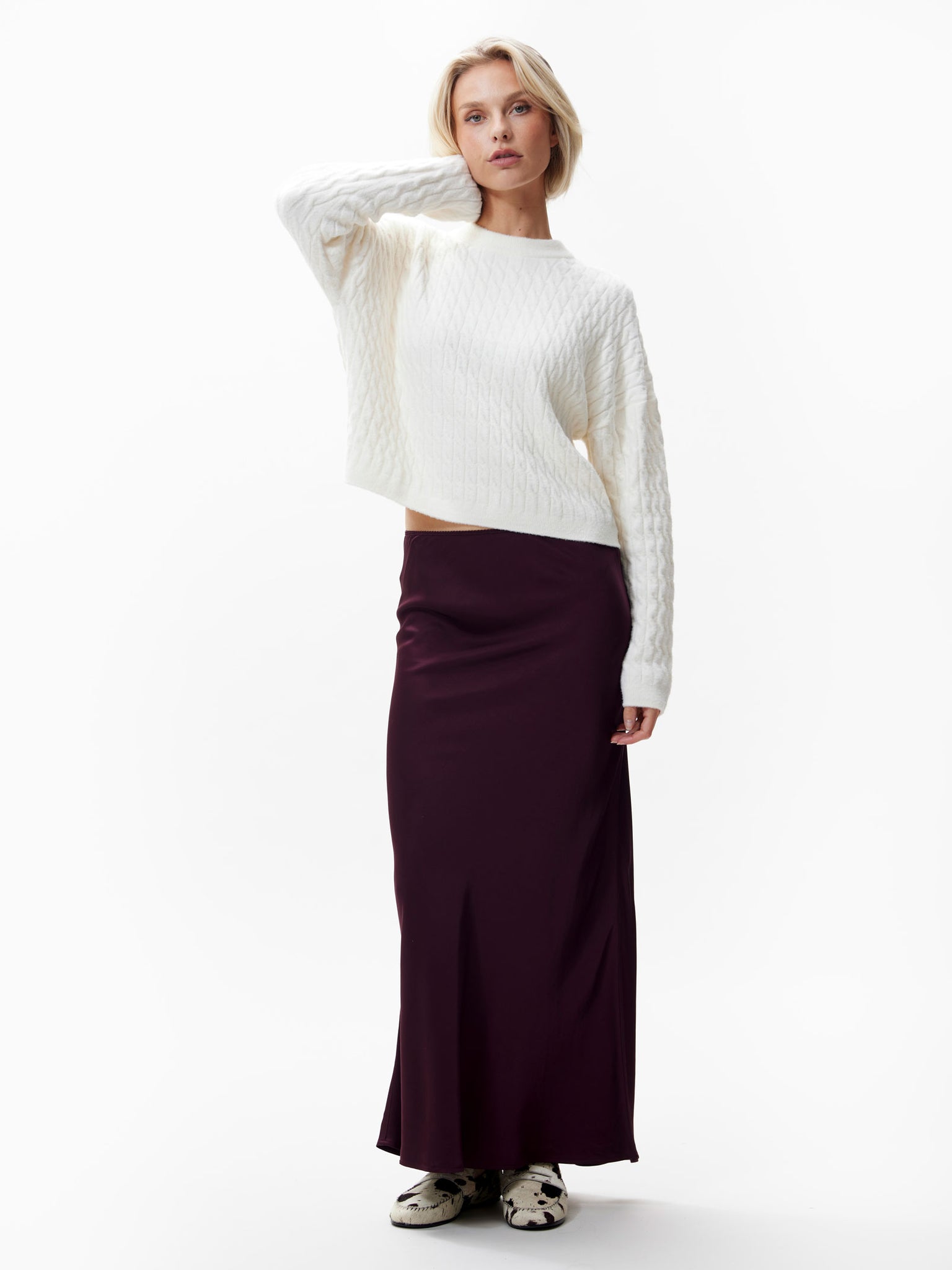 Relaxed fit soft cable knit | Egret