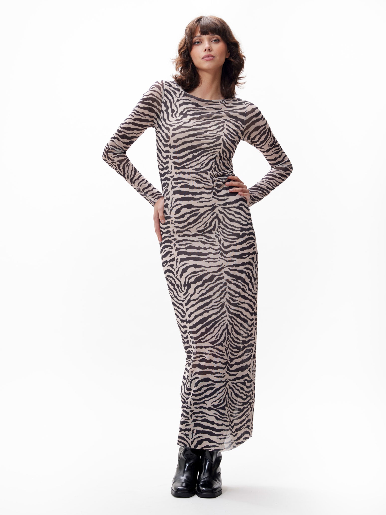 knee length dresses for ladies Mesh zebra dress