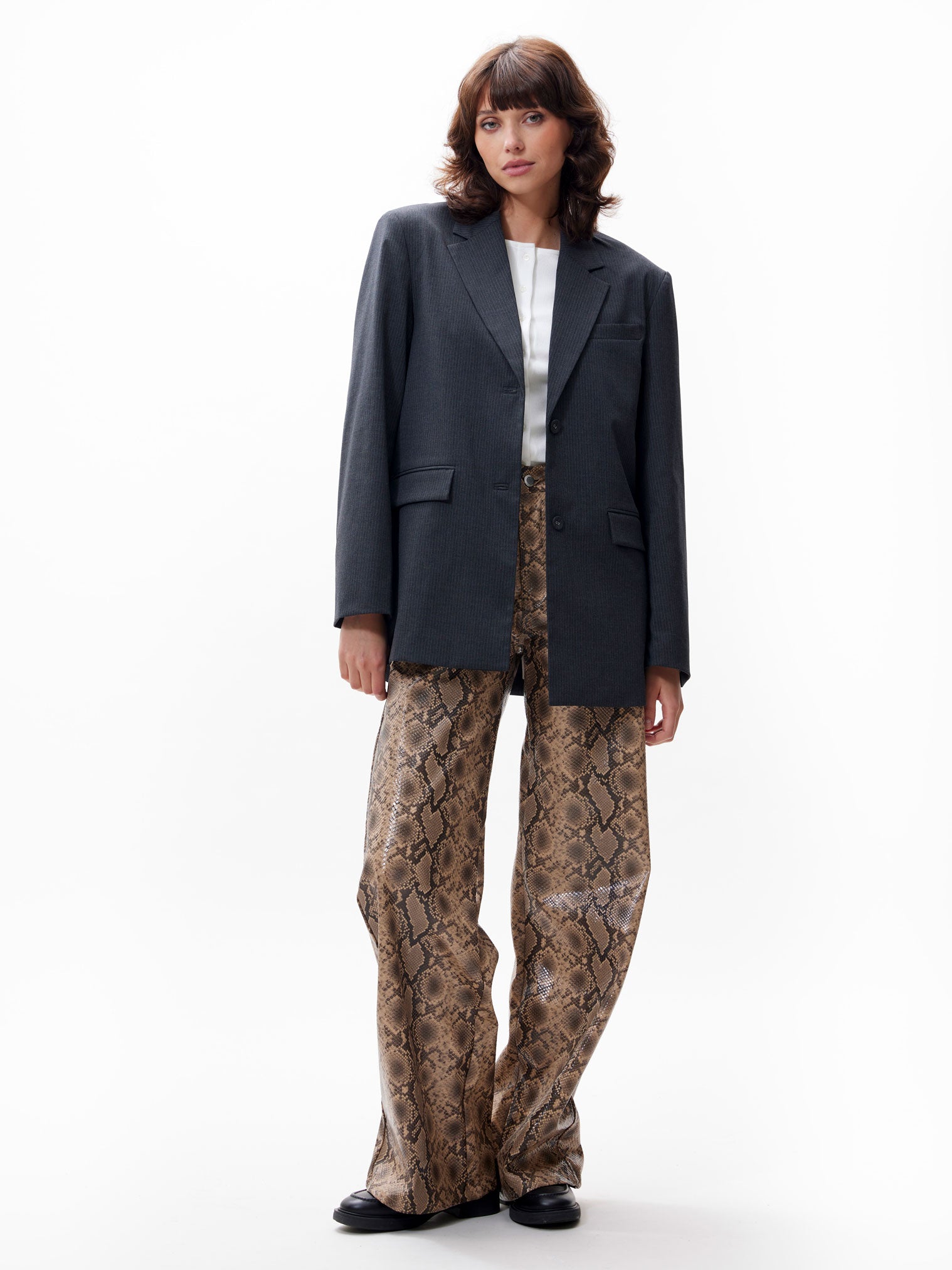 JDY - Jdynora Pinstripe Blazer Jacket Sgo - 4831548 Medium Grey Melange Tofu Pinstripe