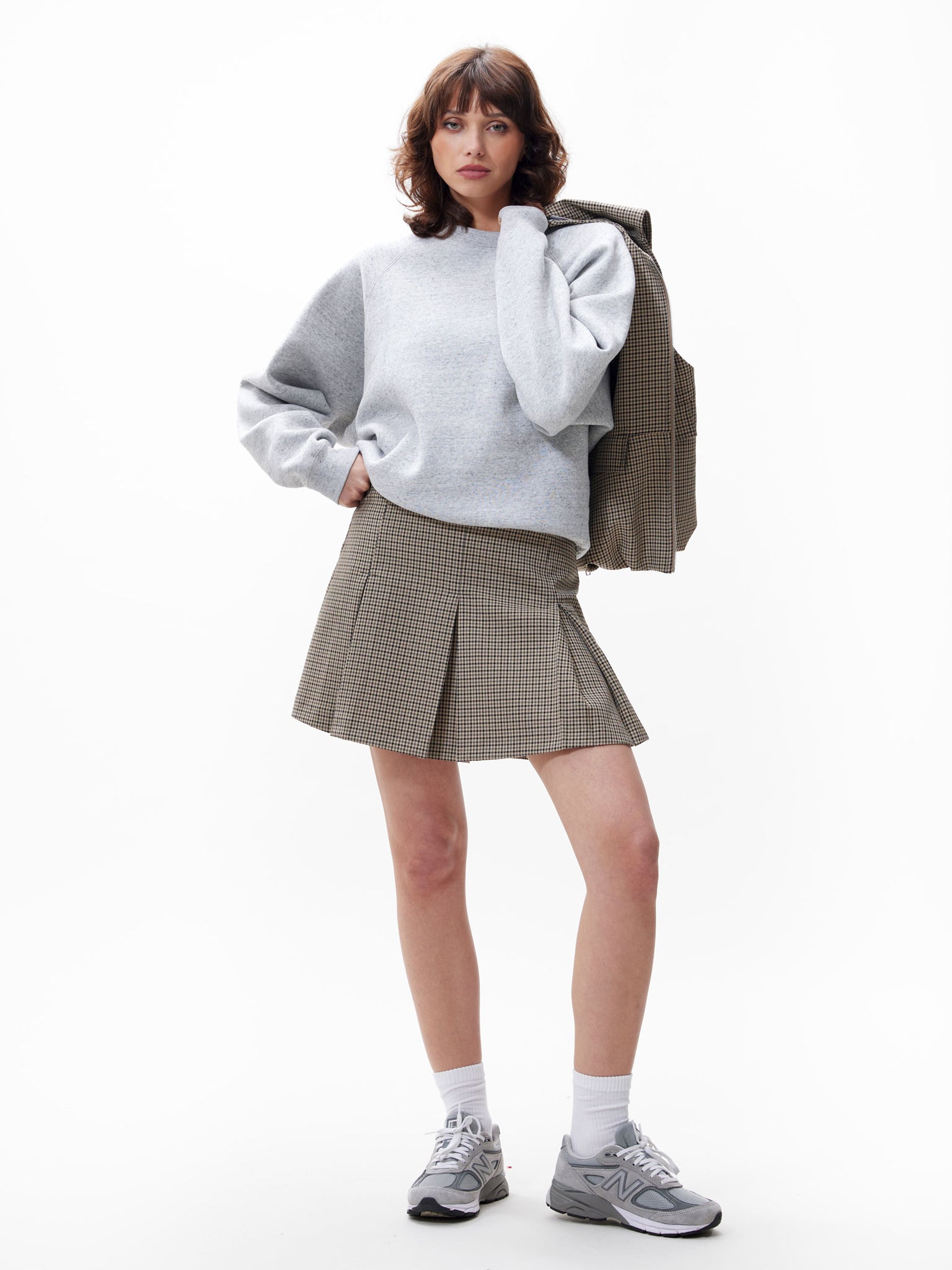 Pleated check skirt | Brown