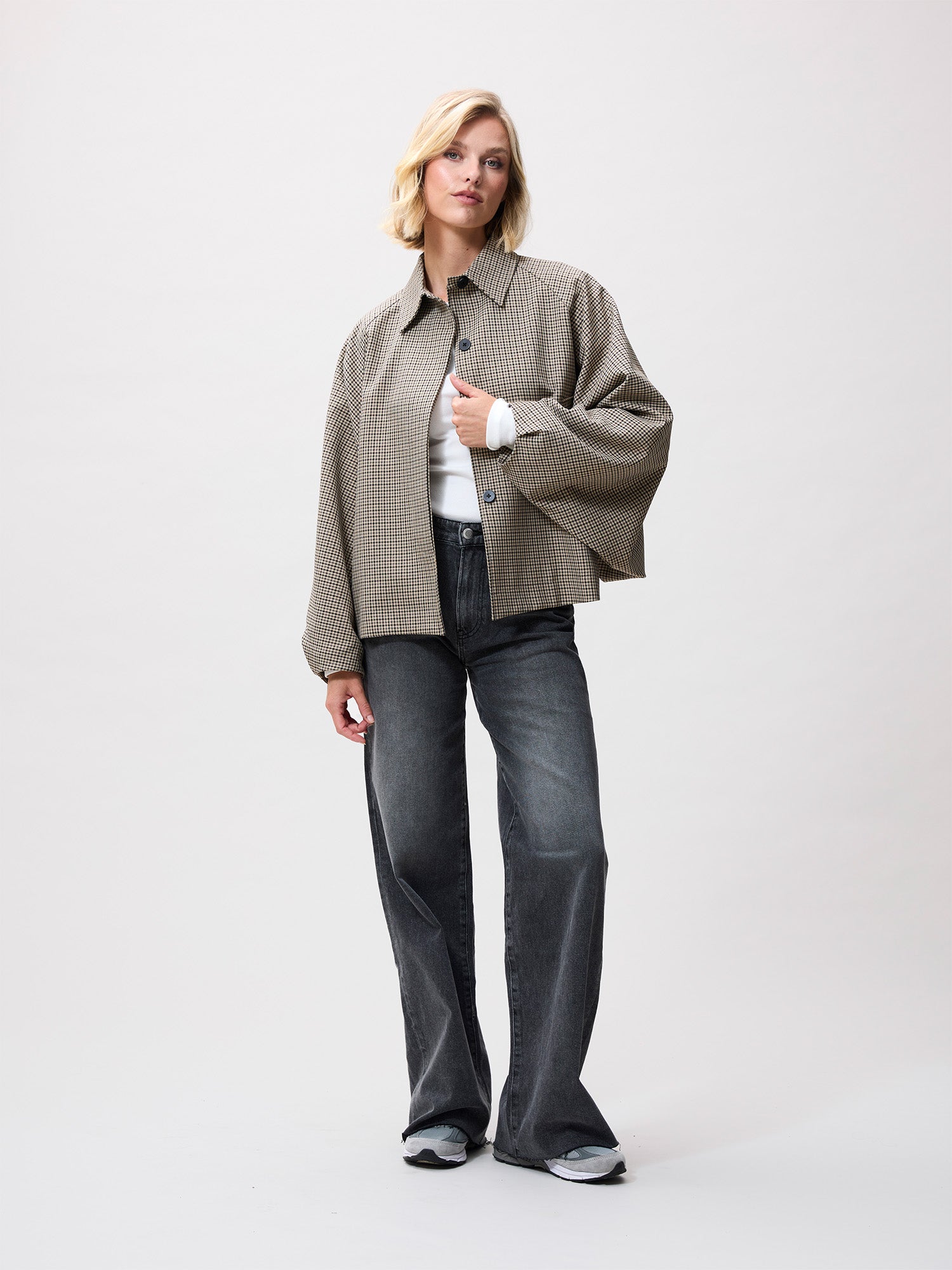 Check cape jacket | Brown