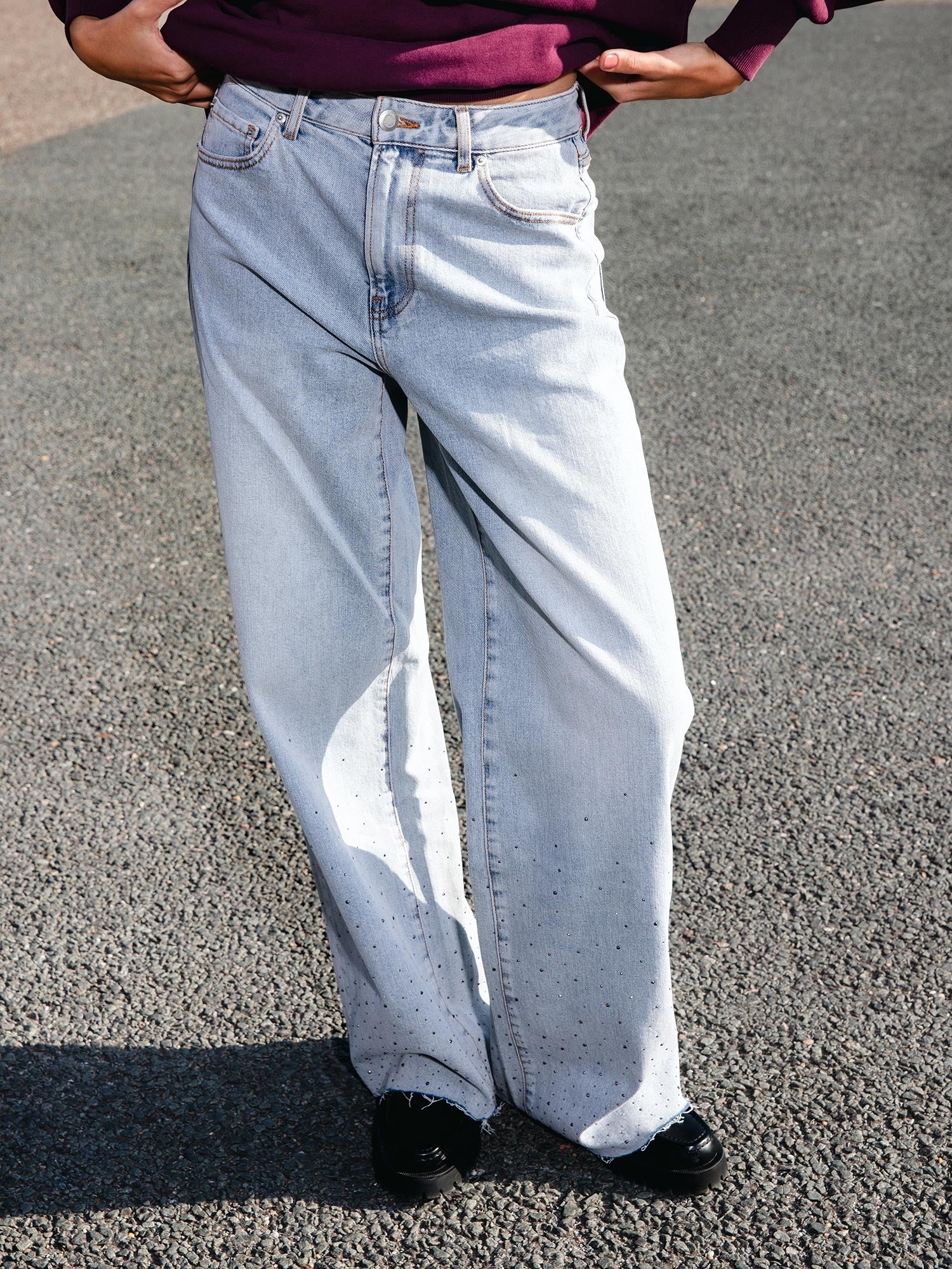 Loose fit jeans met metallic strass | Blue