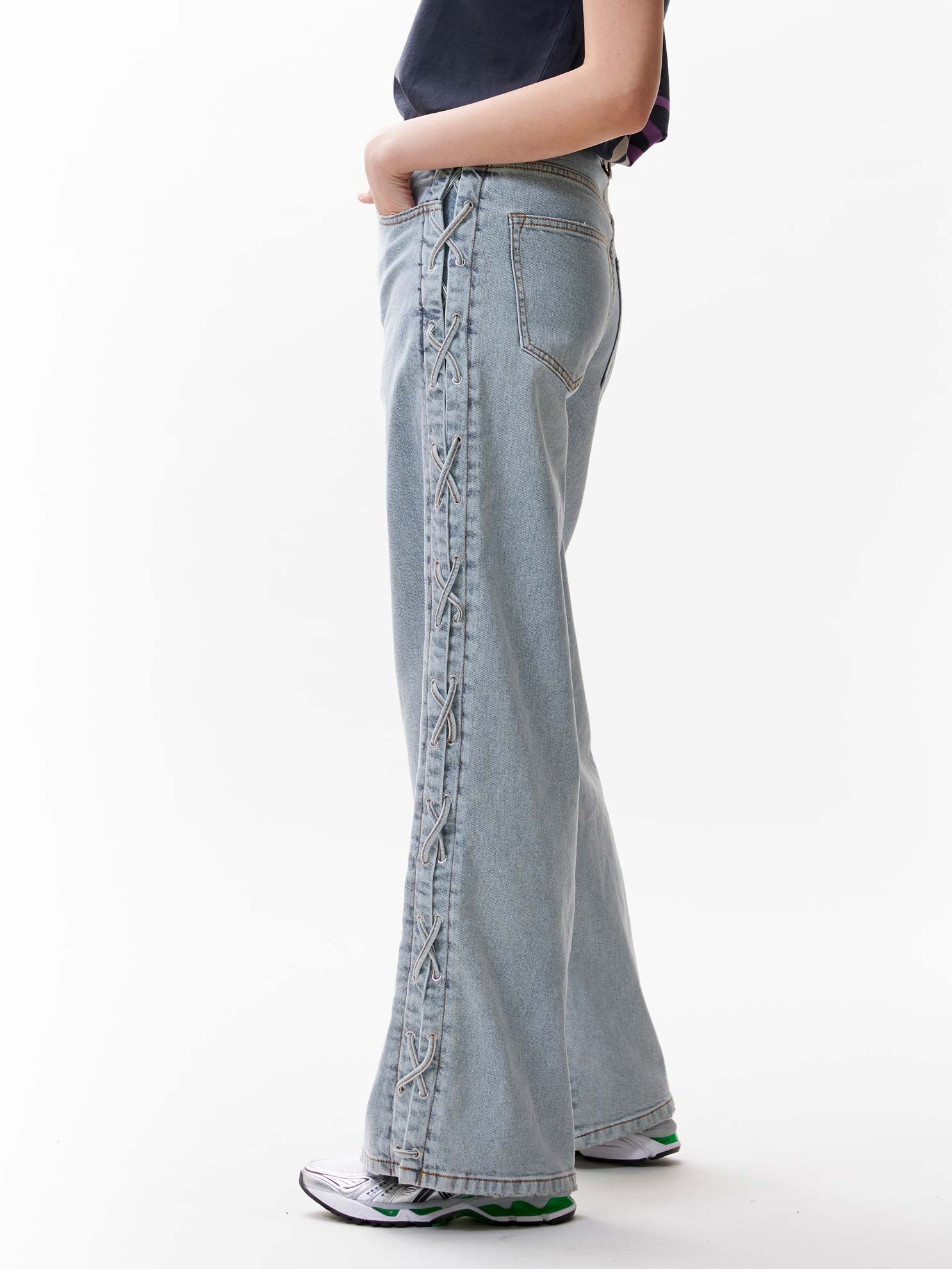 Loose fit jeans met veter detail | Blue