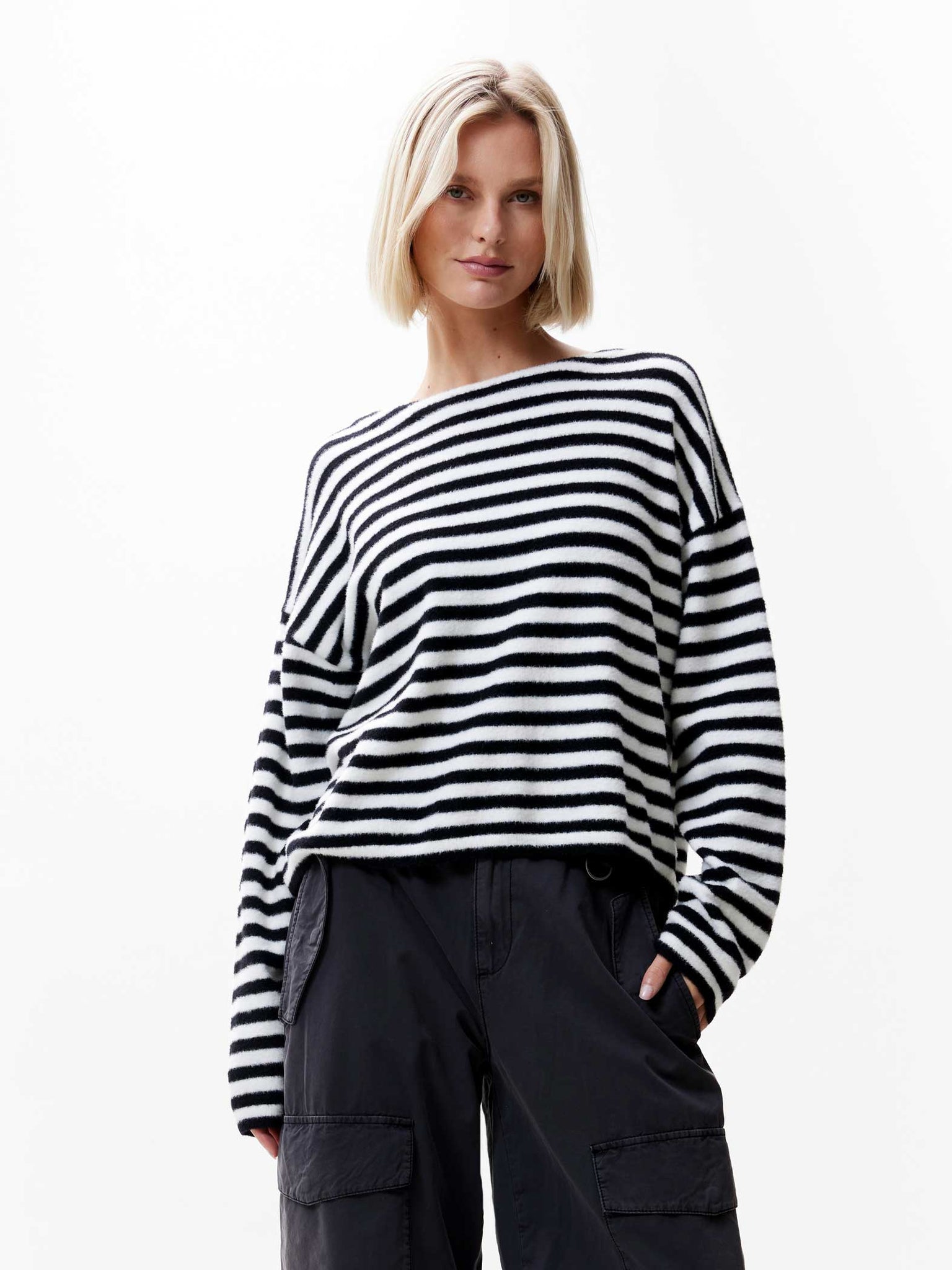 Strickpullover Soft Stripe | Schwarz