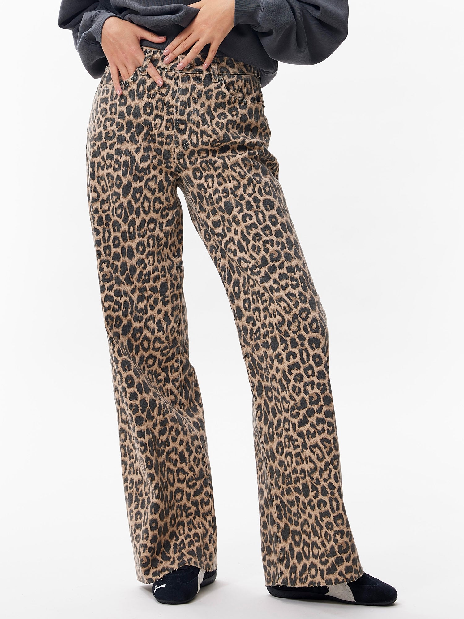 Jeans Loose met leopard dessin | Grey Morn