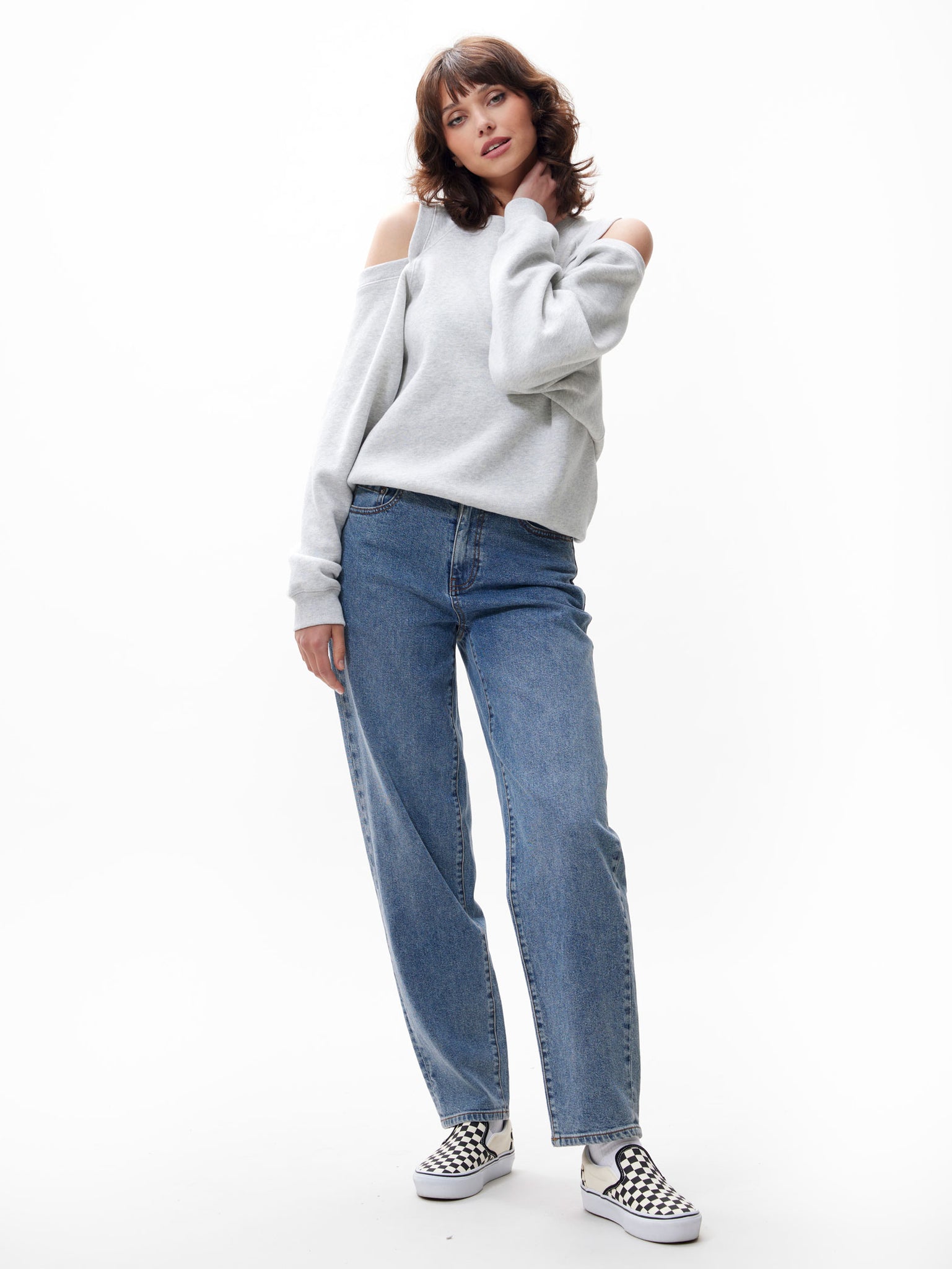 Sweater with open shoulders | Gray Melange