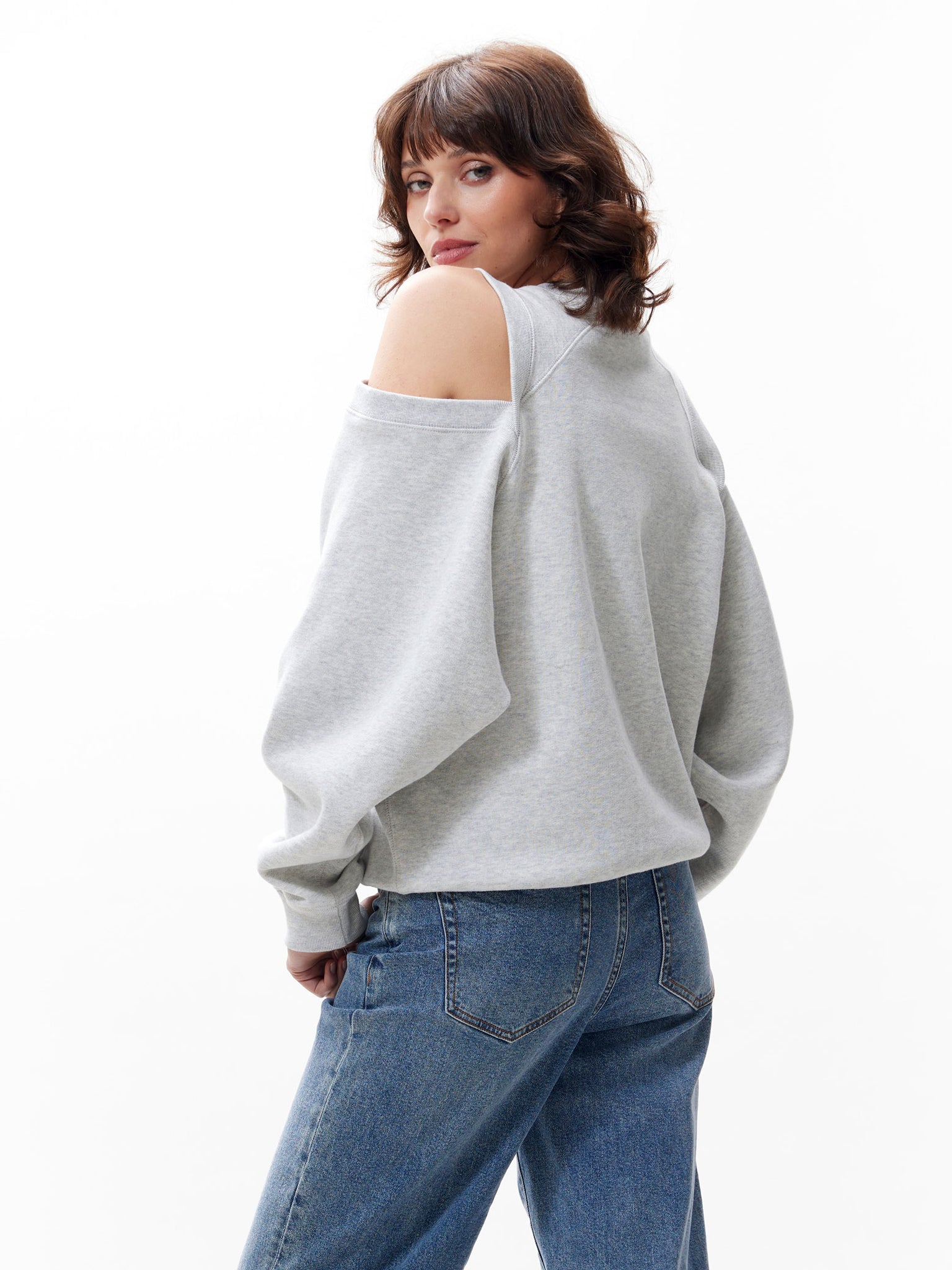 Sweater met open shoulders | Grey Melange