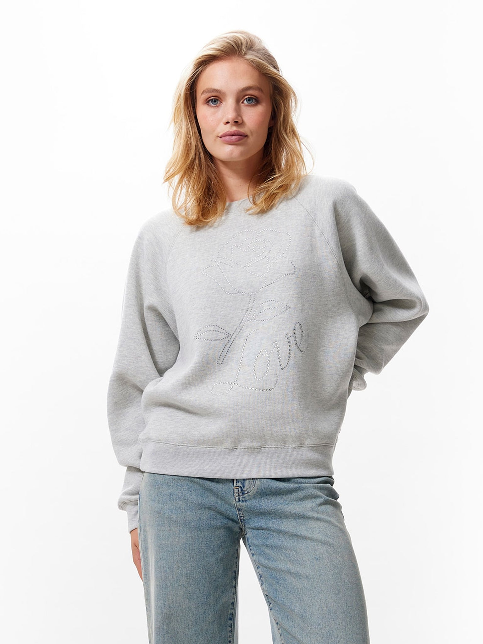 Sweater met strass graphic | Grey Melange