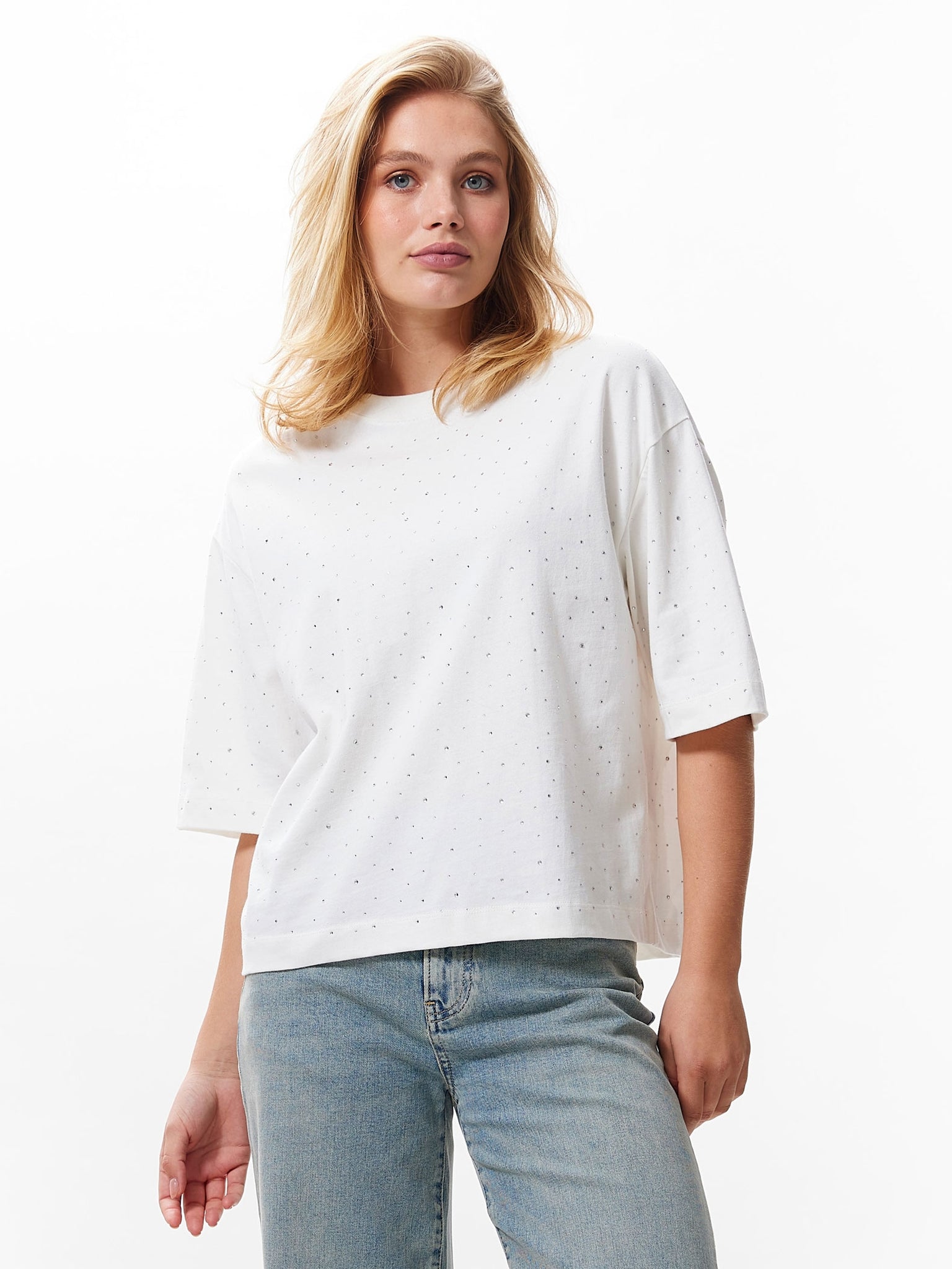 Loose fit Tshirt met strass | Off White