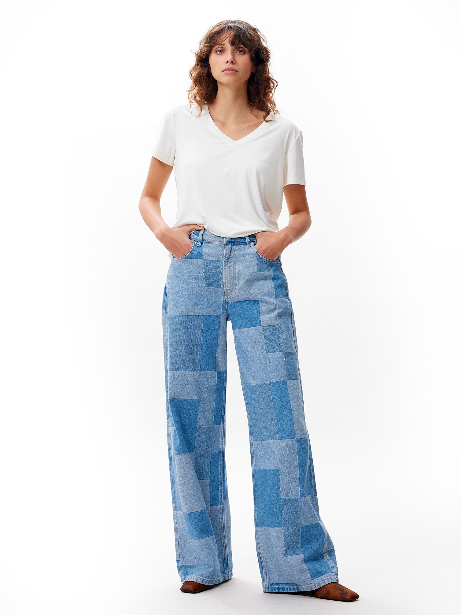 Jeans loose met patchwork | Blue