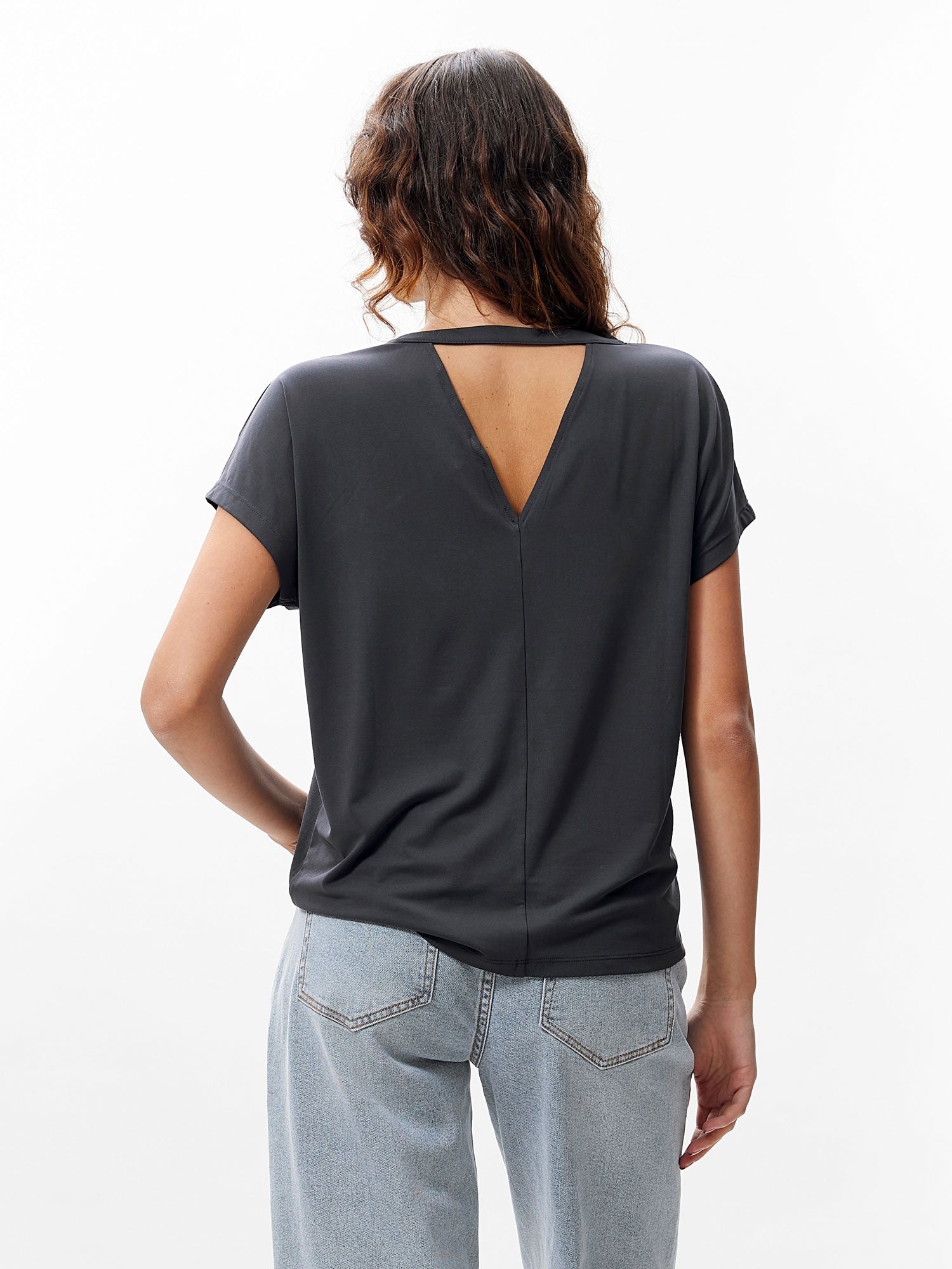 Tshirt met open rug detail | Dark Grey