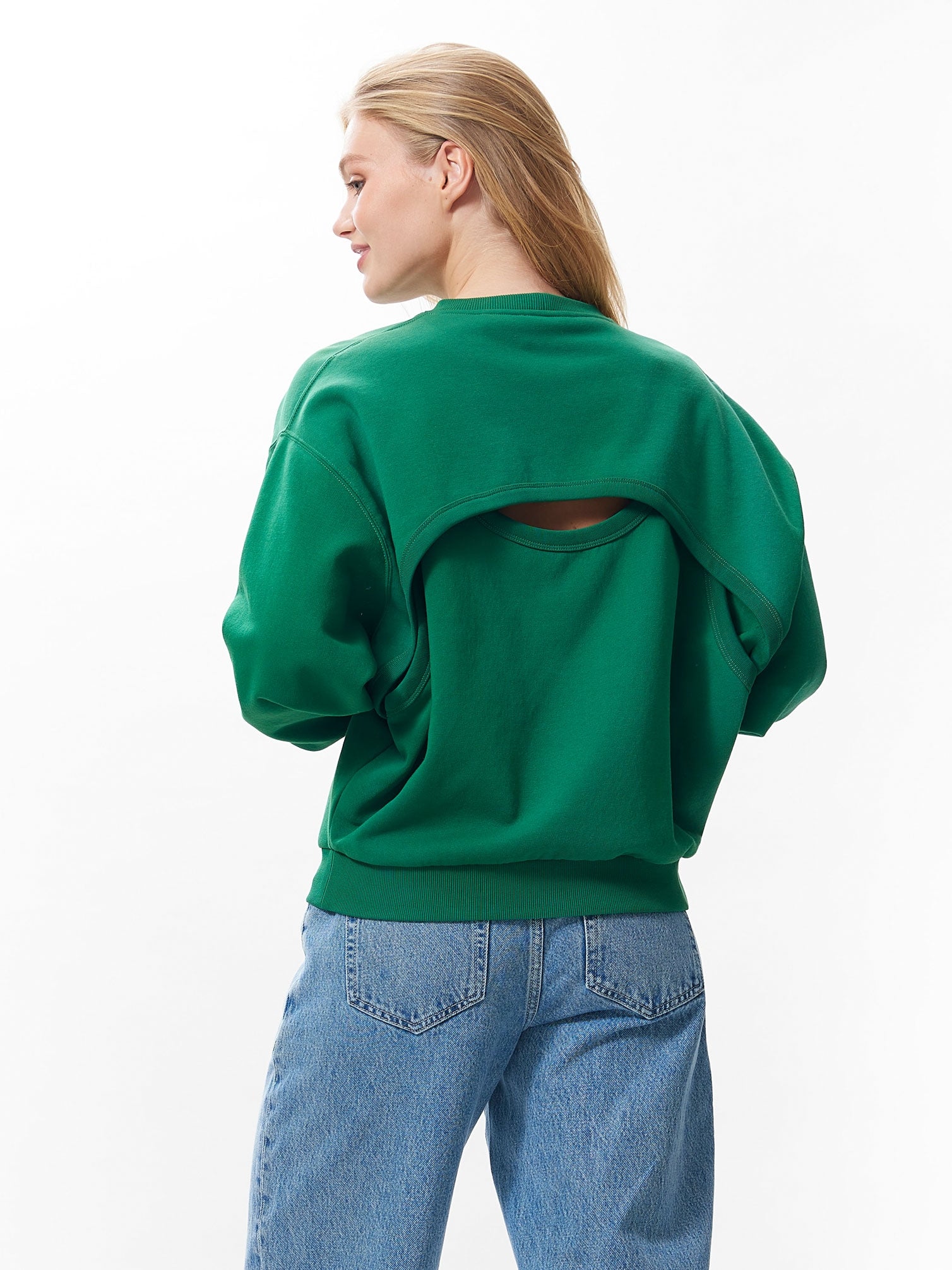 Sweater met open rug detail | Verdant Green