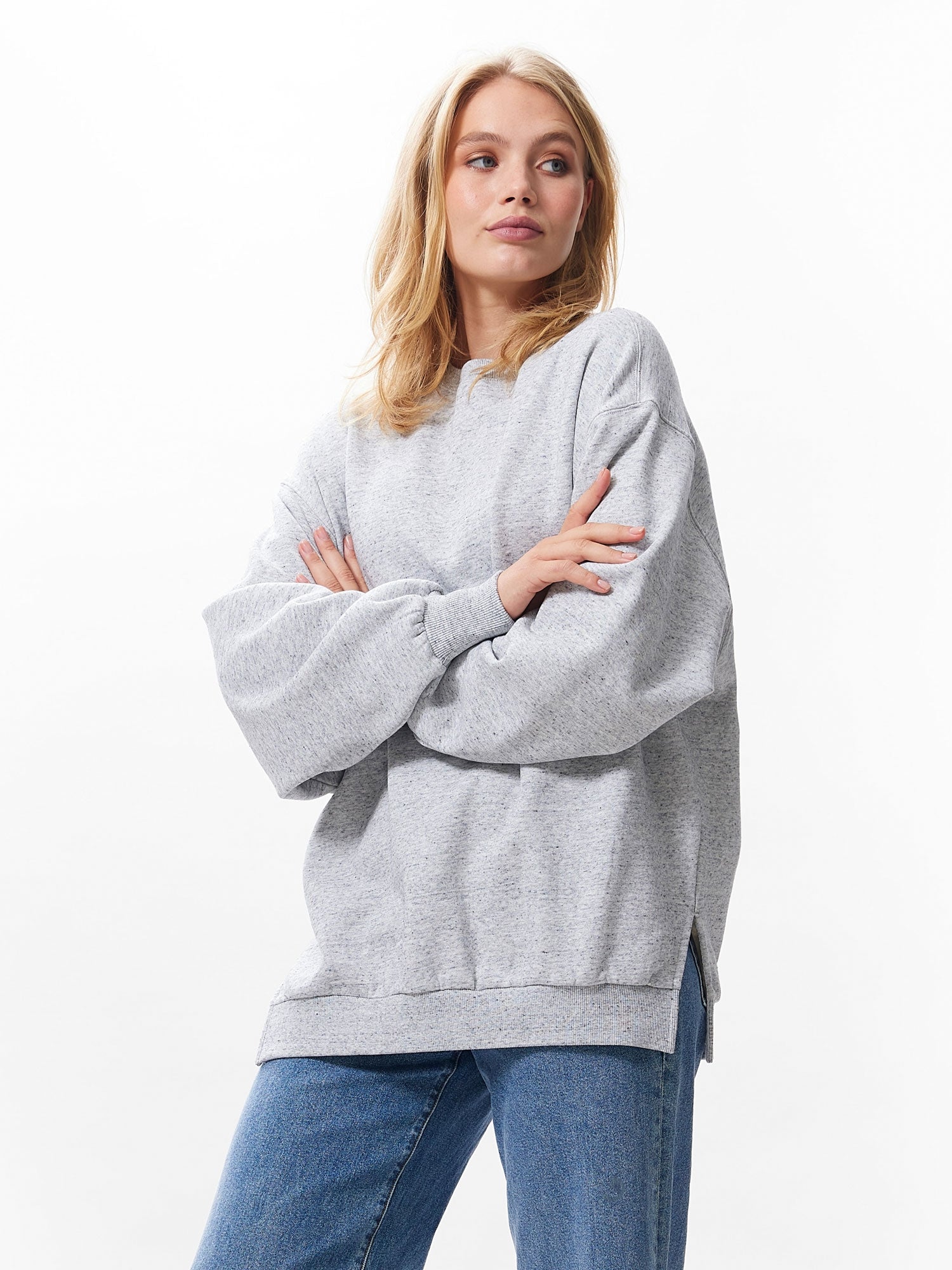 entspannter Pullover | Graue Melange