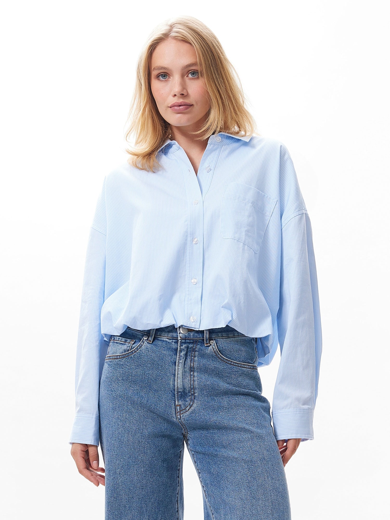 Bluse mit Einsteckeffekt | Chambray-Blau