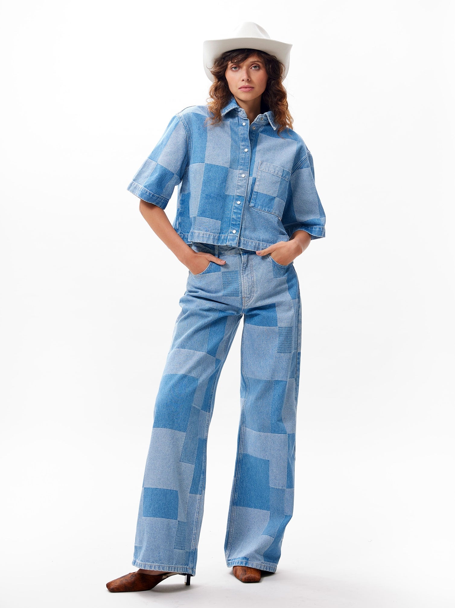 Denim blouse met patchwork | Blue