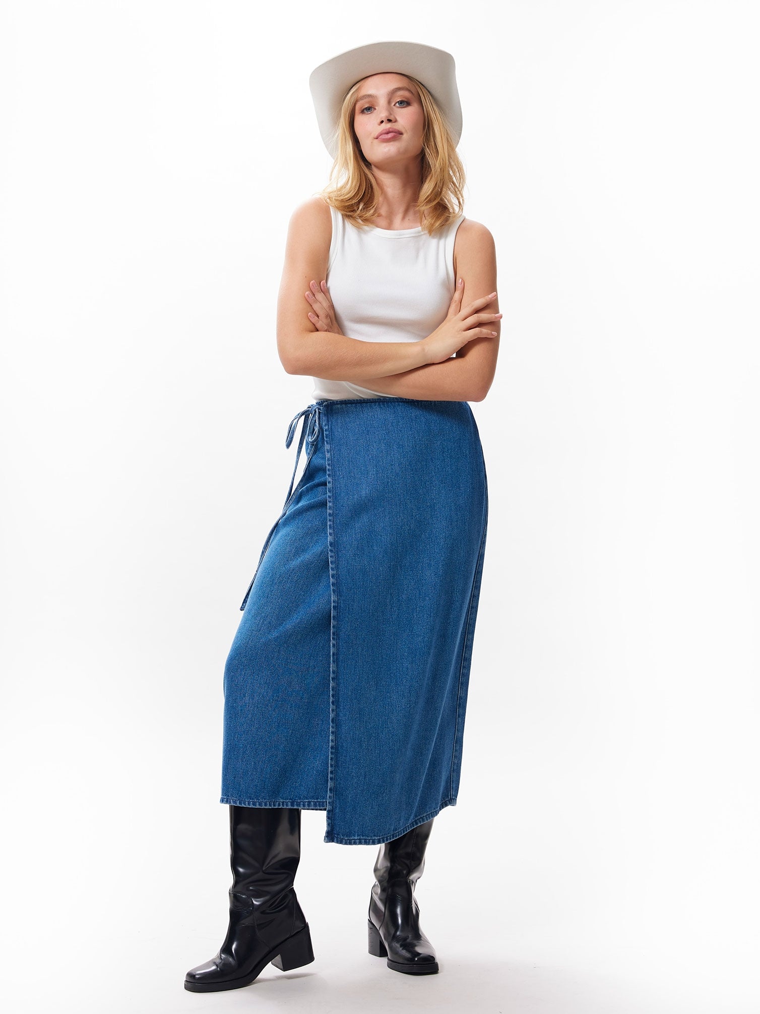 Denim wrap skirt | Mid Blue