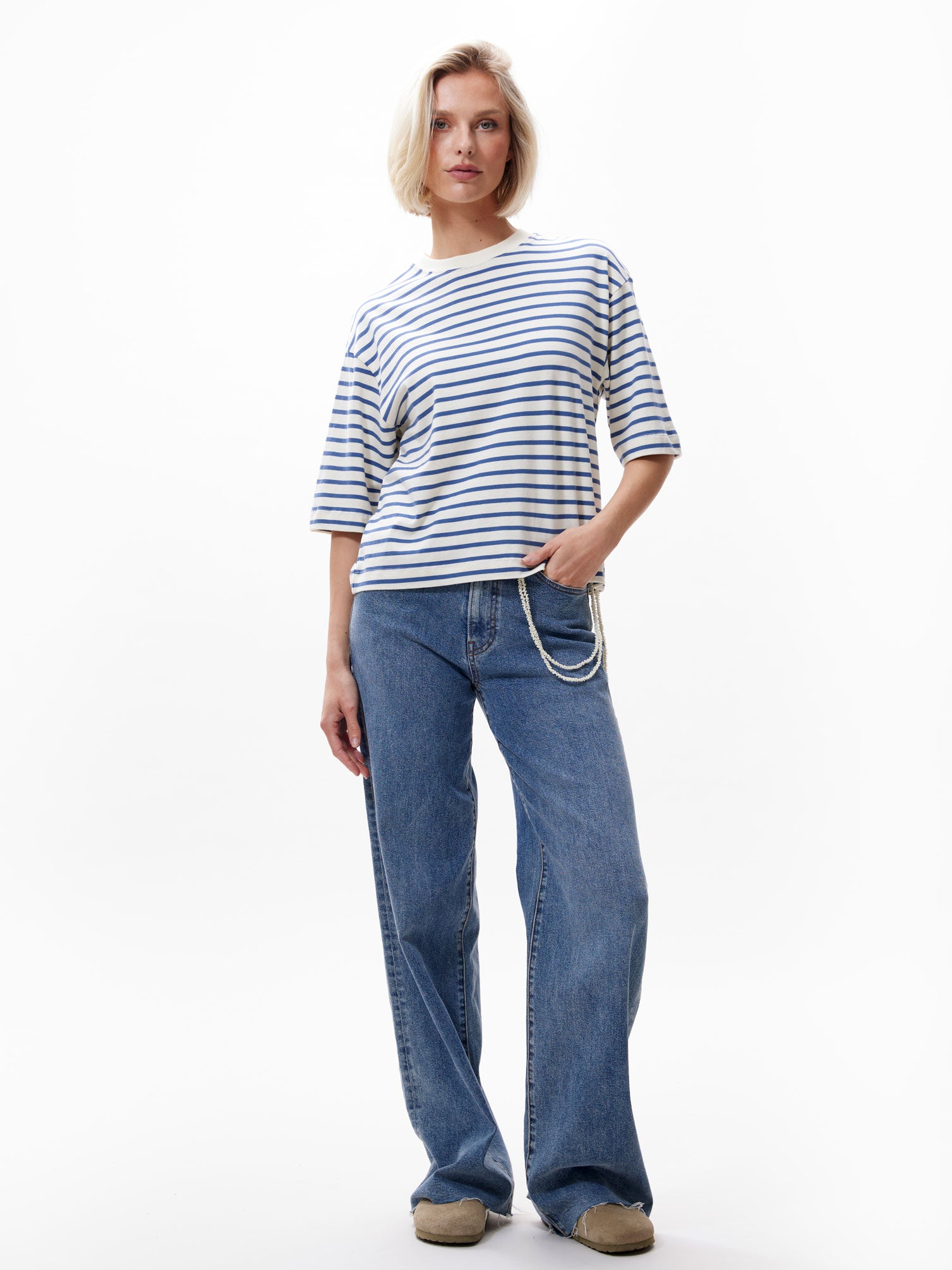 Loose fit striped Tshirt | Bijou Blue