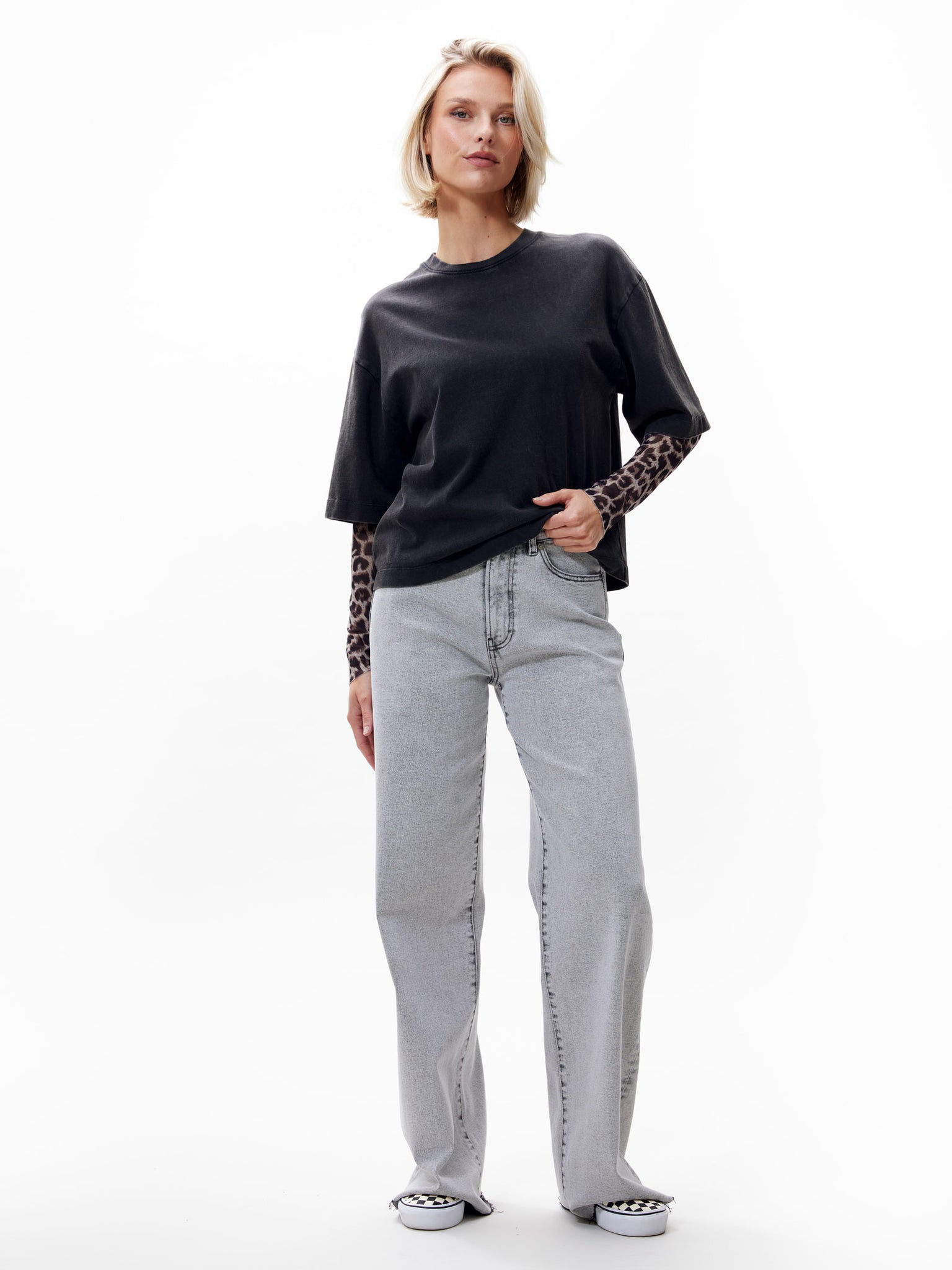 Losvallende Tshirt met mesh long sleeves | Faded Dark Grey
