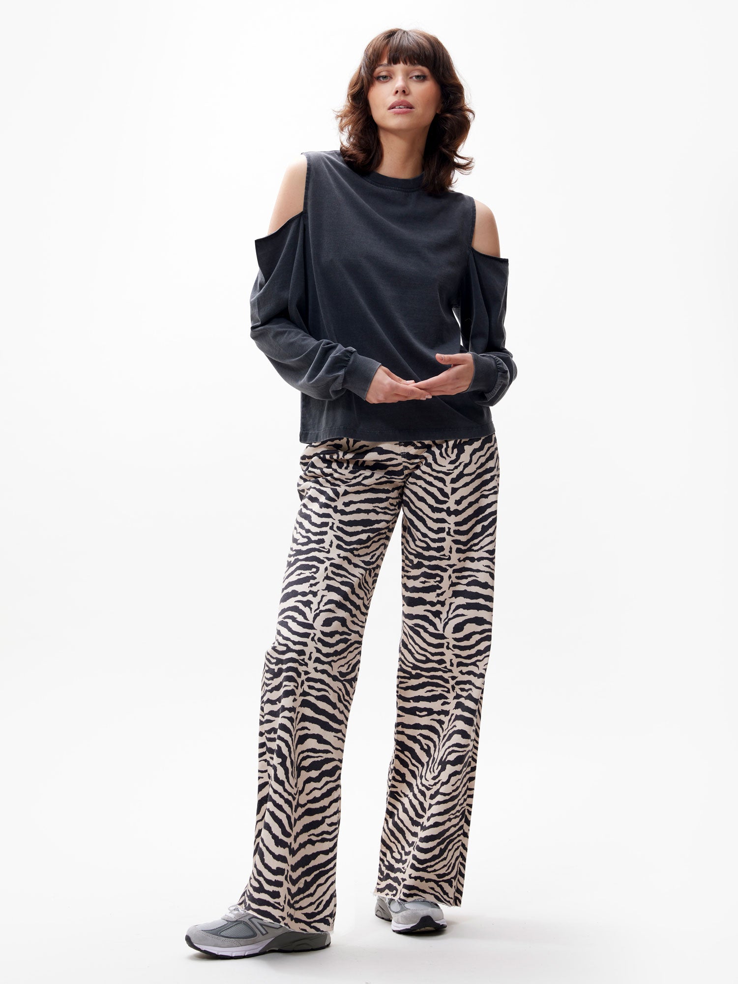 Long sleeve met schouder opening | Faded Dark Grey