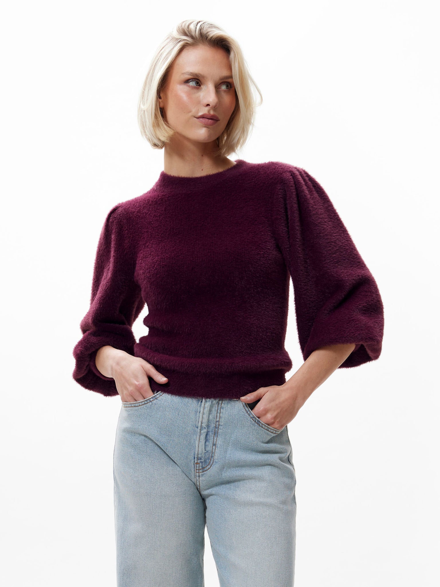 Fuzzy puff sleeve knit | Winetasting
