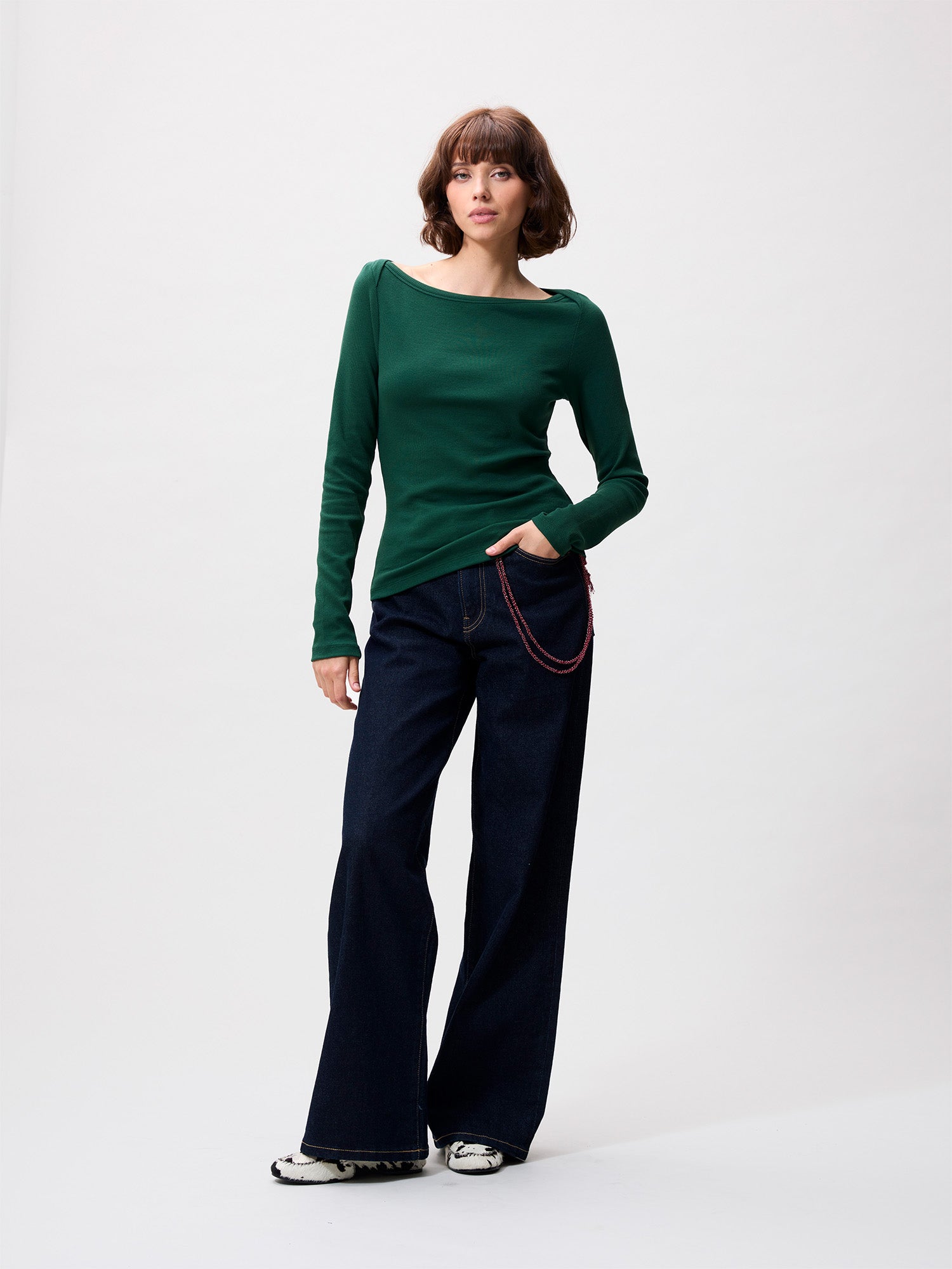 Boatneck rib long sleeve | Pine Forest