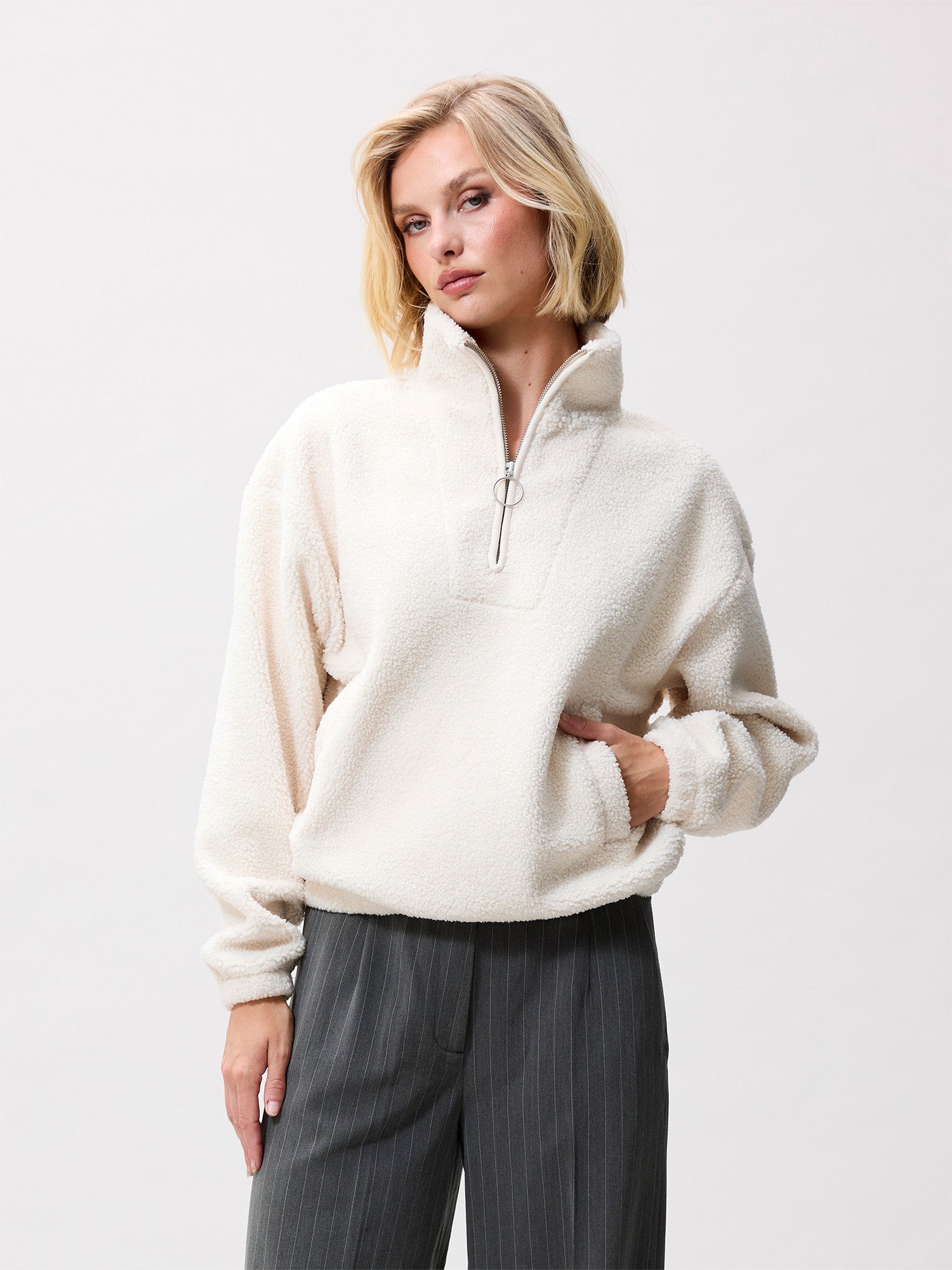 Teddy half zip sweater | Vanilla Cream – Catwalk Junkie