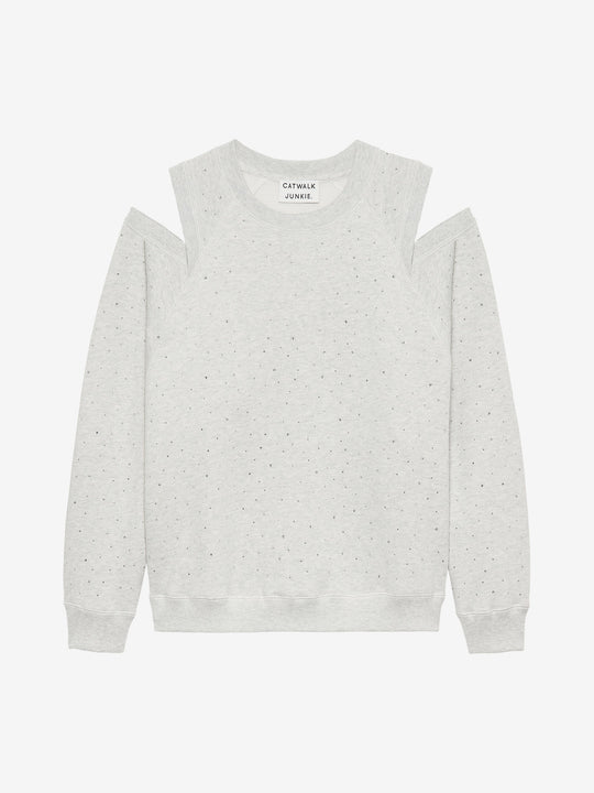 Sweater met strass en open schouders | Light Grey Melange