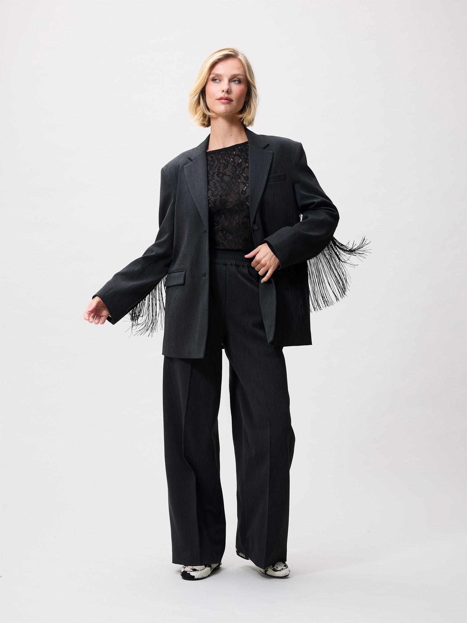 Blazer met afneembare fringes | Dark Grey Melange