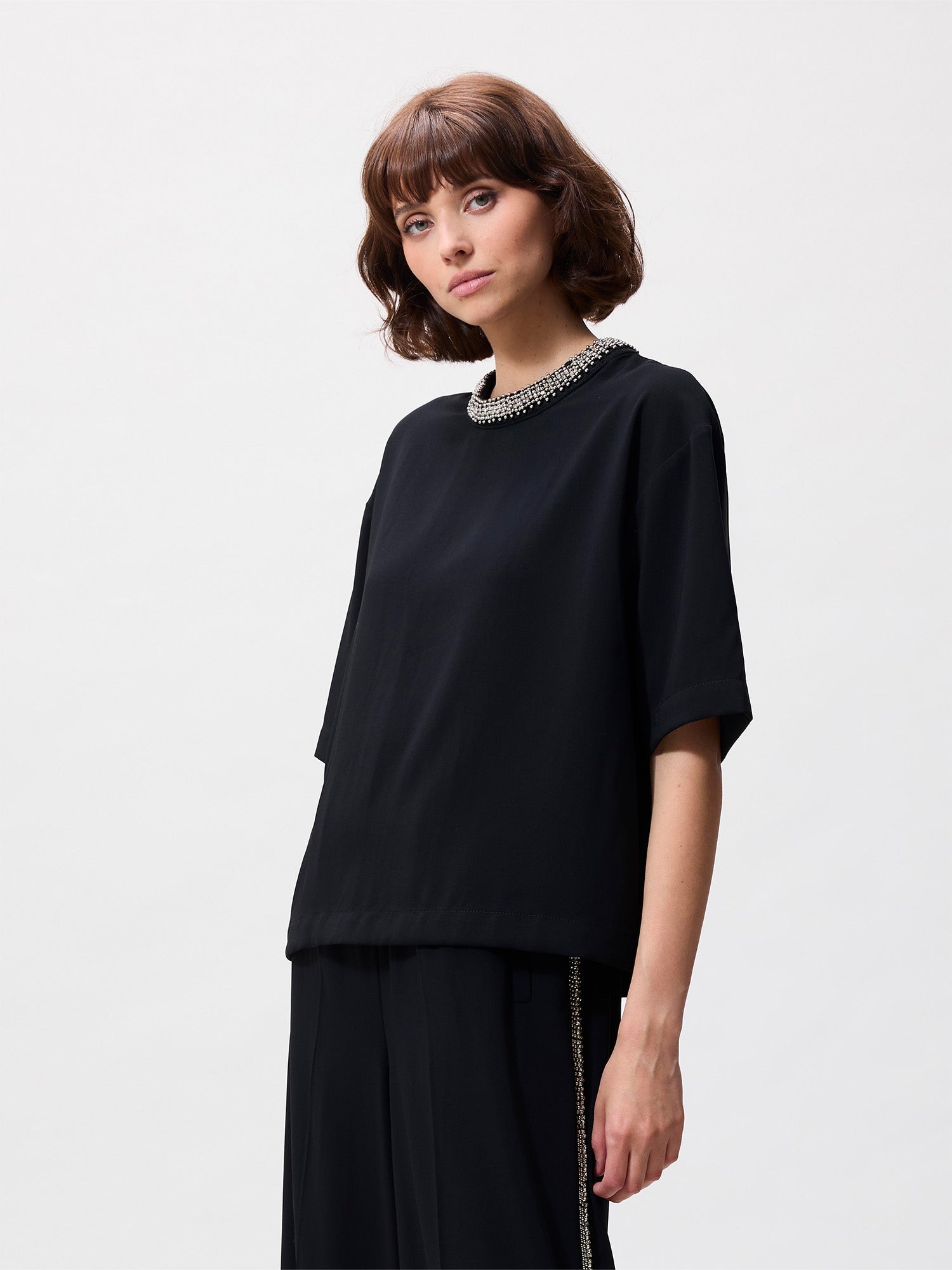 Top met strass detail | Black