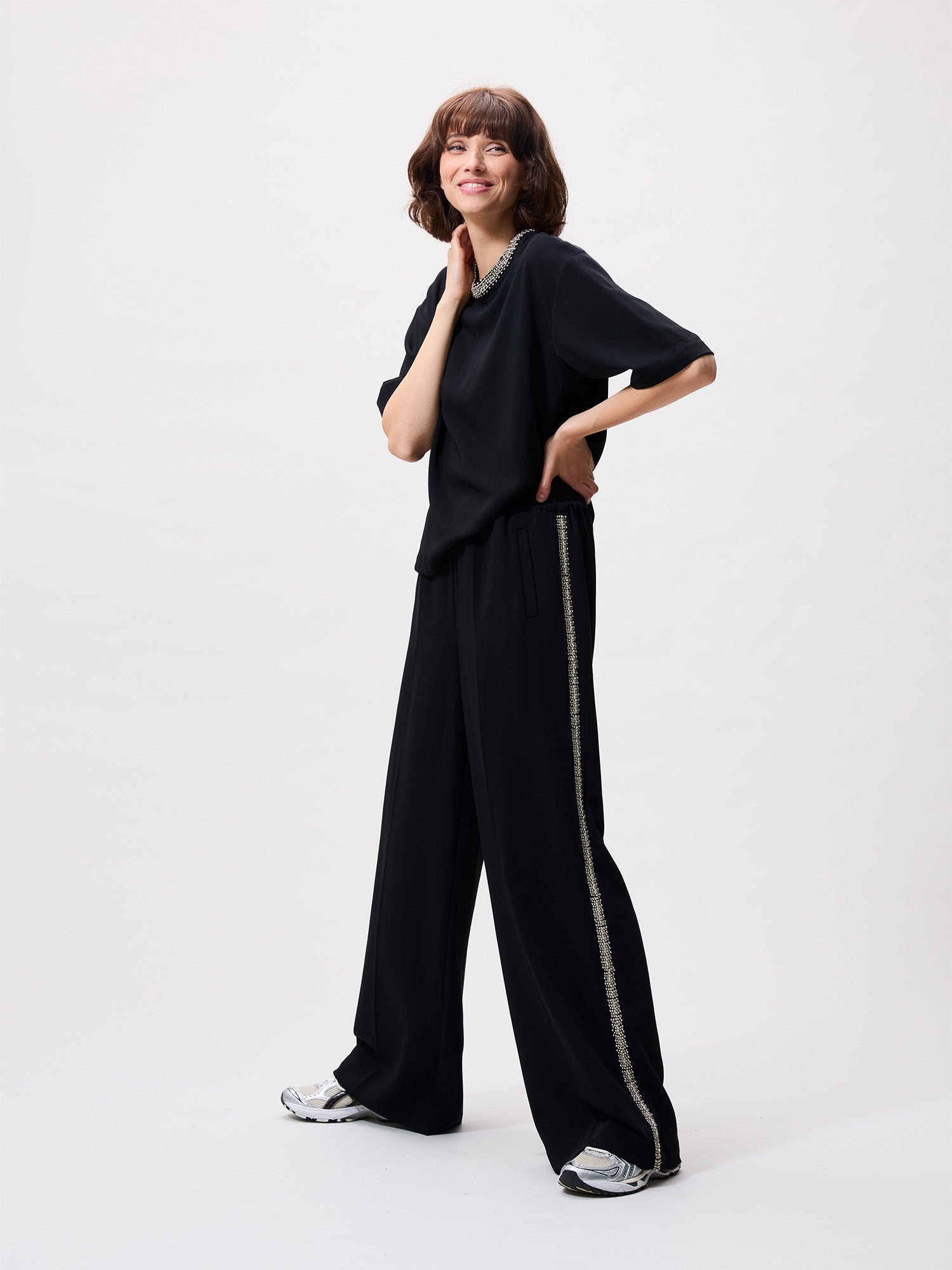 Broek met strass detail | Black