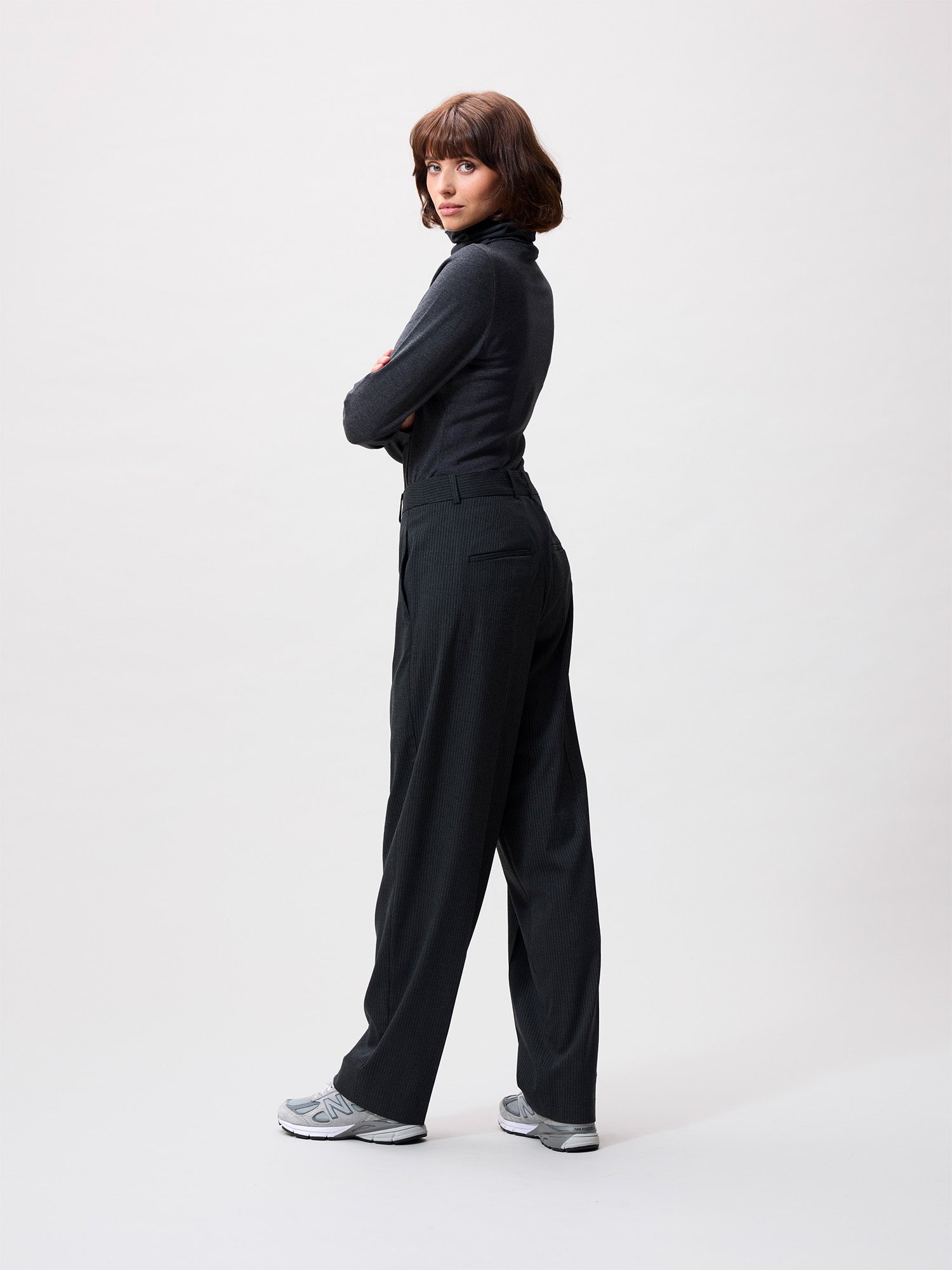 Pinstripe tapered trousers | Dark Grey Melange