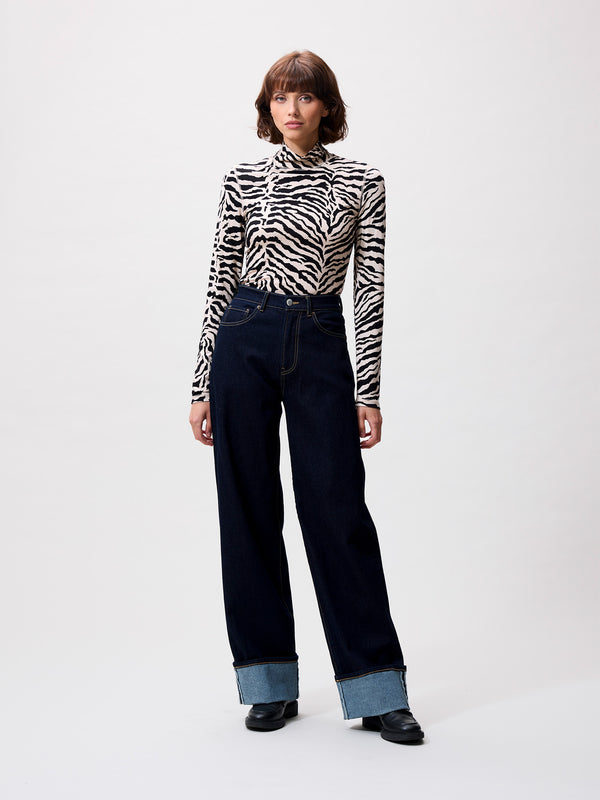 Loose fit jeans with fold | Dark Blue