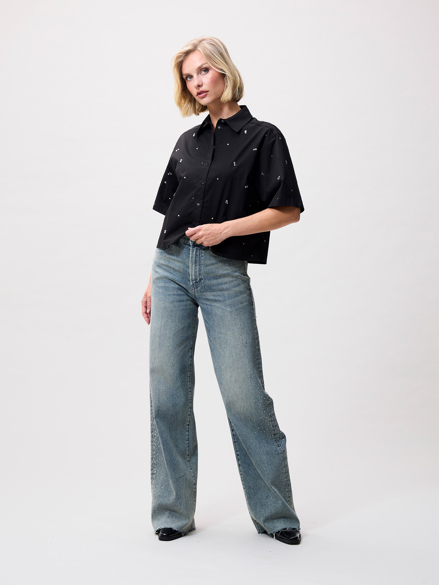 Loose fit jeans with strass | Tinted Blue
