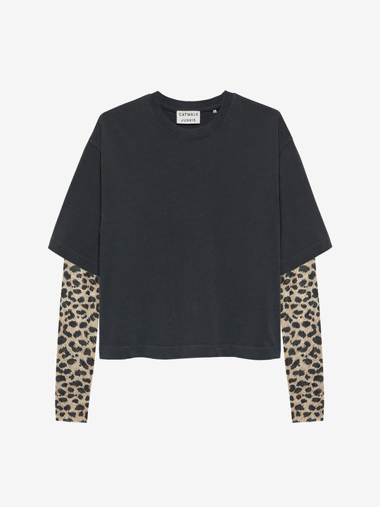 Losvallend Tshirt met mesh long sleeves | Dark Grey