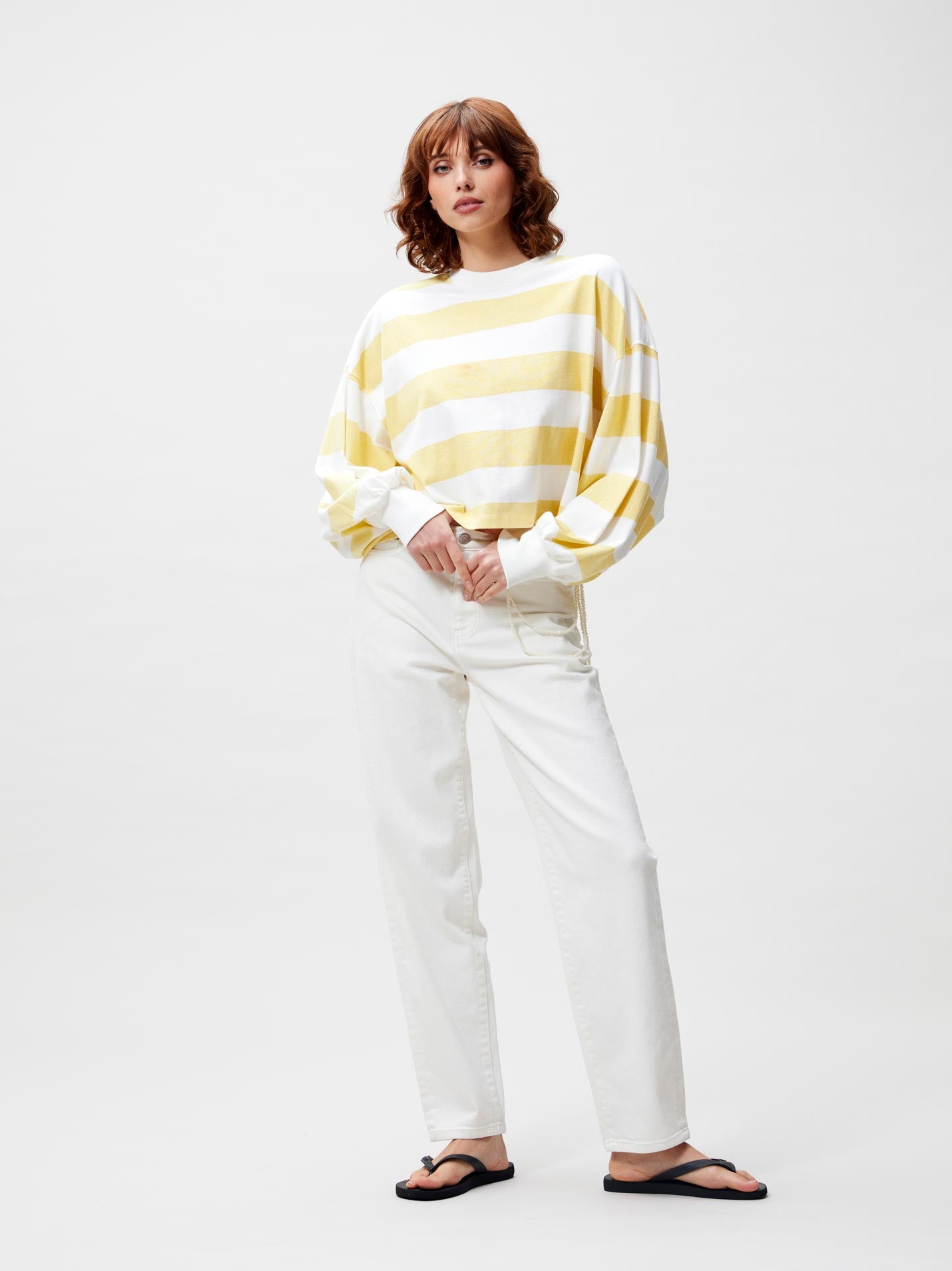 Oversized gestreepte long sleeve | Mellow Yellow