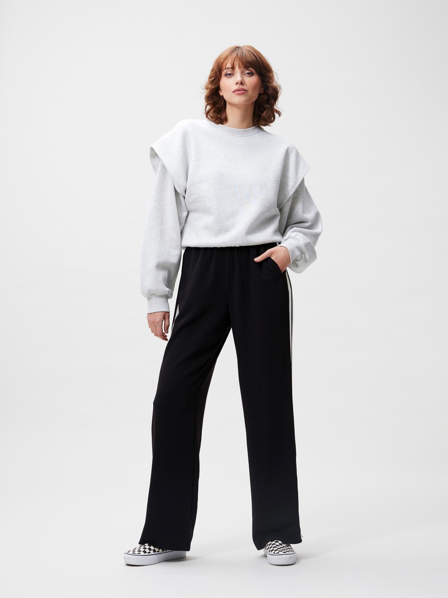 Folded shoulder sweater | Light Grey Melange