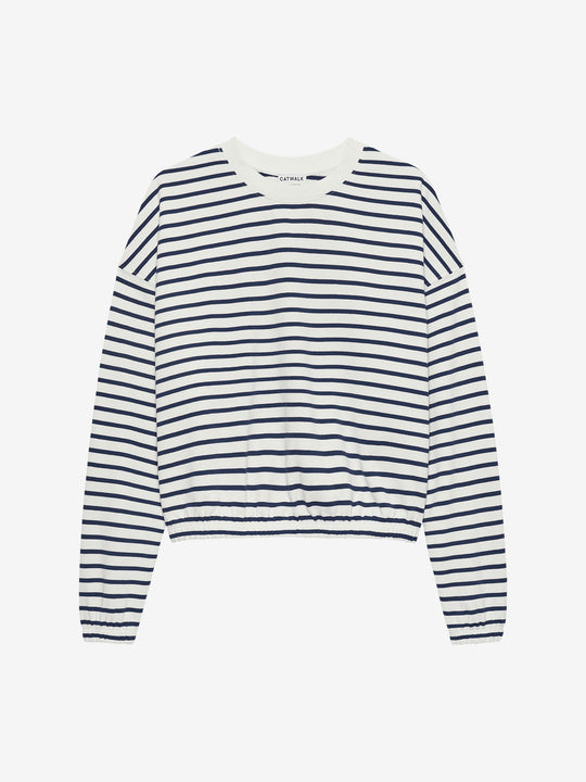 Gestreepte sweater met elastieke onderkant | Navy Blazer
