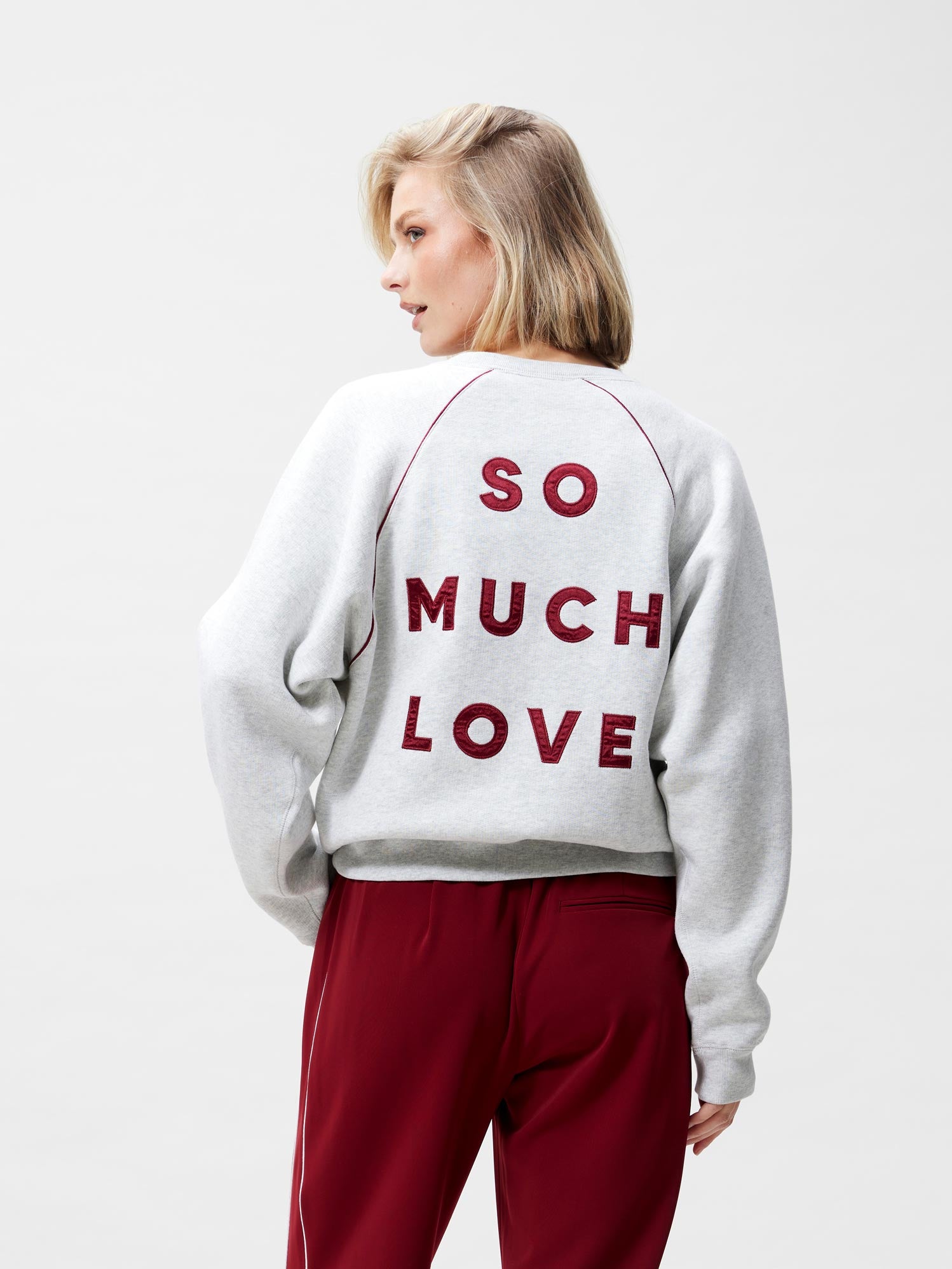 Graphic sweater met bies detail | Light Grey Melange