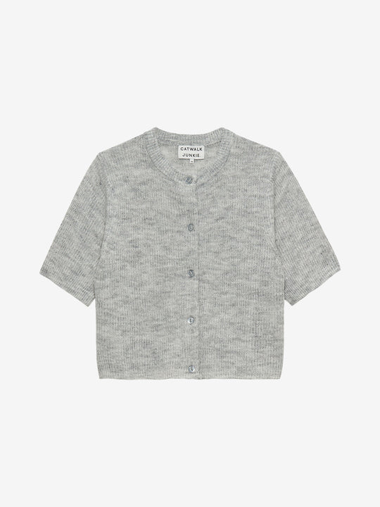 Short sleeve knitted cardigan | Light Grey Melange