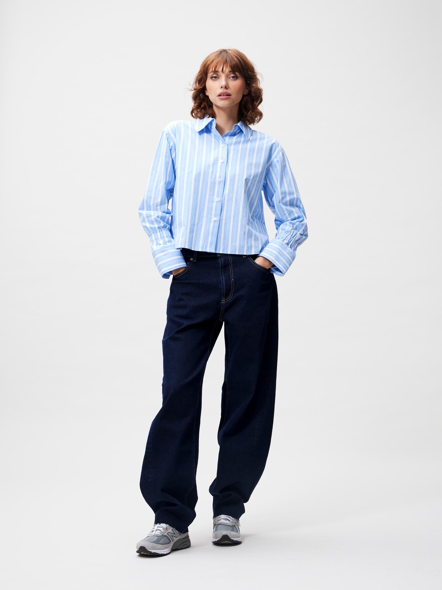 Striped blouse with elastic cuff | Brunnera Blue