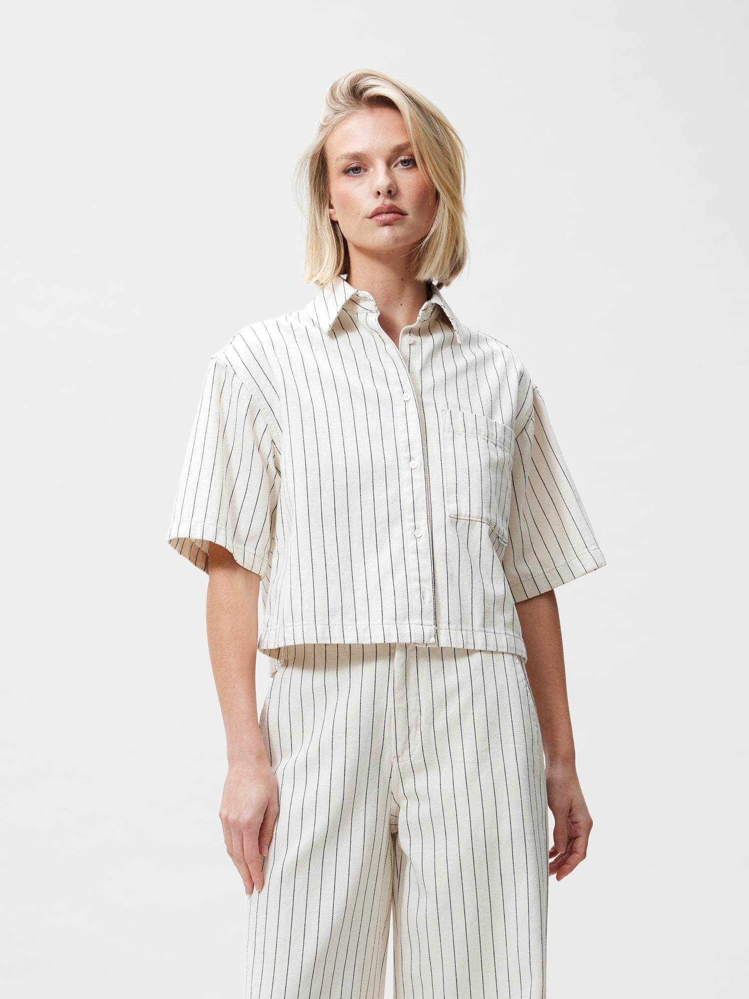 Gestreepte denim blouse | Ecru