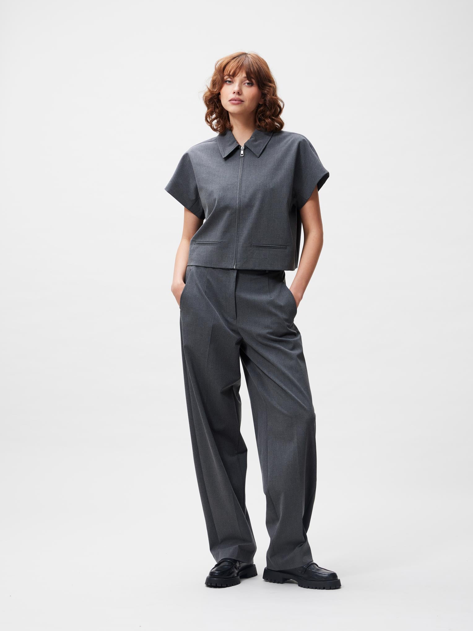 Short sleeve jacket | Dark Grey Melange