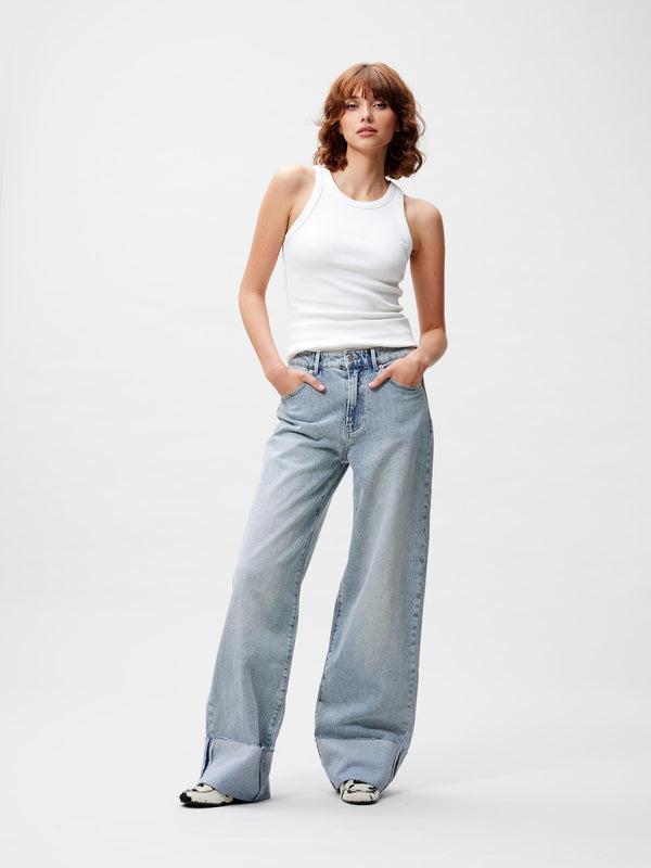 Loose fit jeans with fold | Light Blue