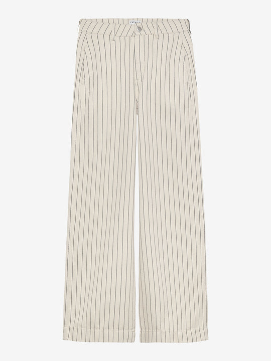 Wide leg jeans met streep detail | Ecru