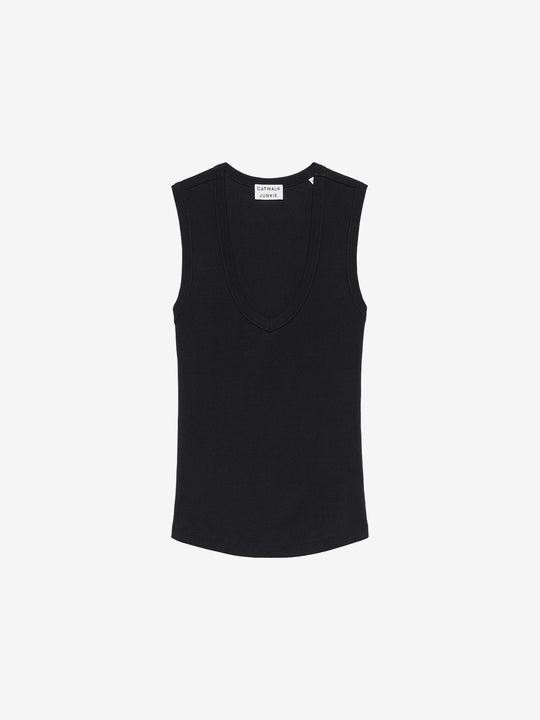 Vneck rib singlet | Black